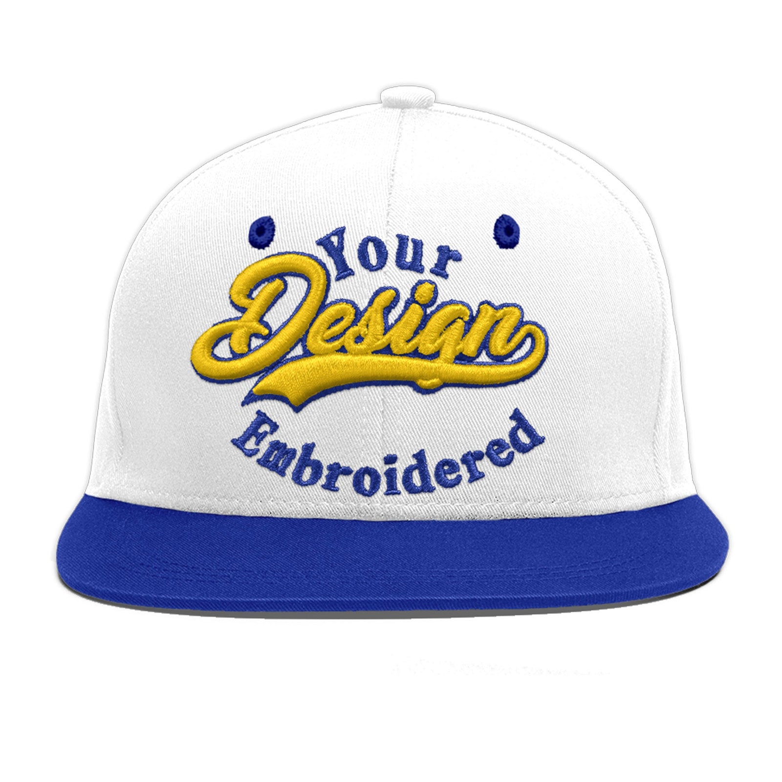 Custom White Royal Blue 184D Puff Embroidery Flat Embroidery Casual Sport Baseball Cap