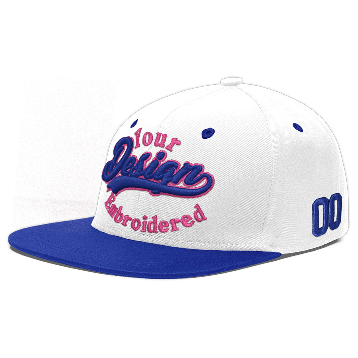 Custom White Royal Blue 198D Puff Embroidery Flat Embroidery Casual Sport Baseball Cap