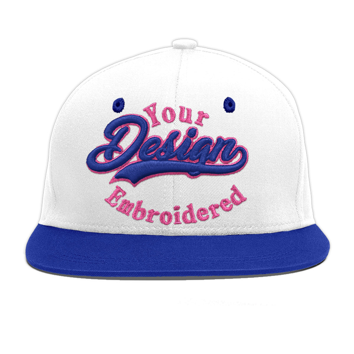 Custom White Royal Blue 200D Puff Embroidery Flat Embroidery Casual Sport Baseball Cap