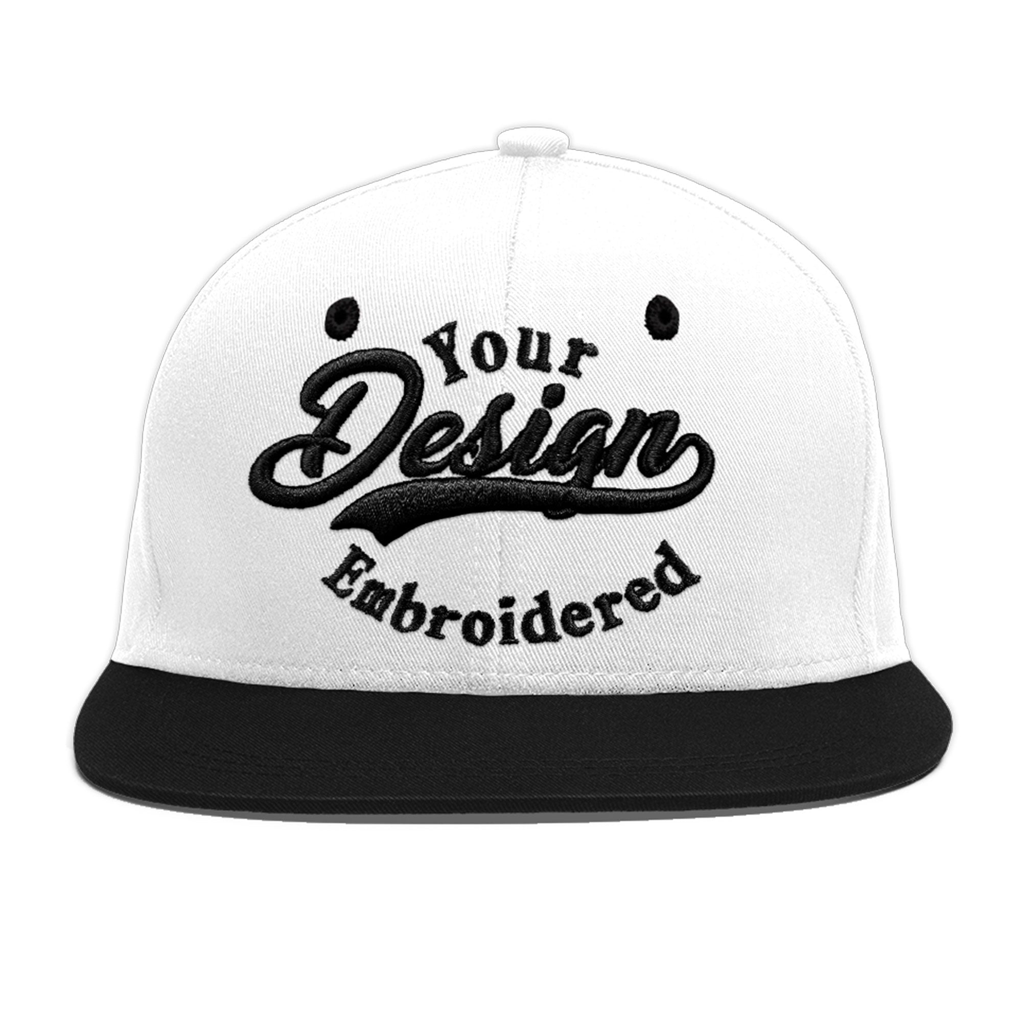 Custom White Black 3D Puff Embroidery Flat Embroidery Casual Sport Baseball Cap