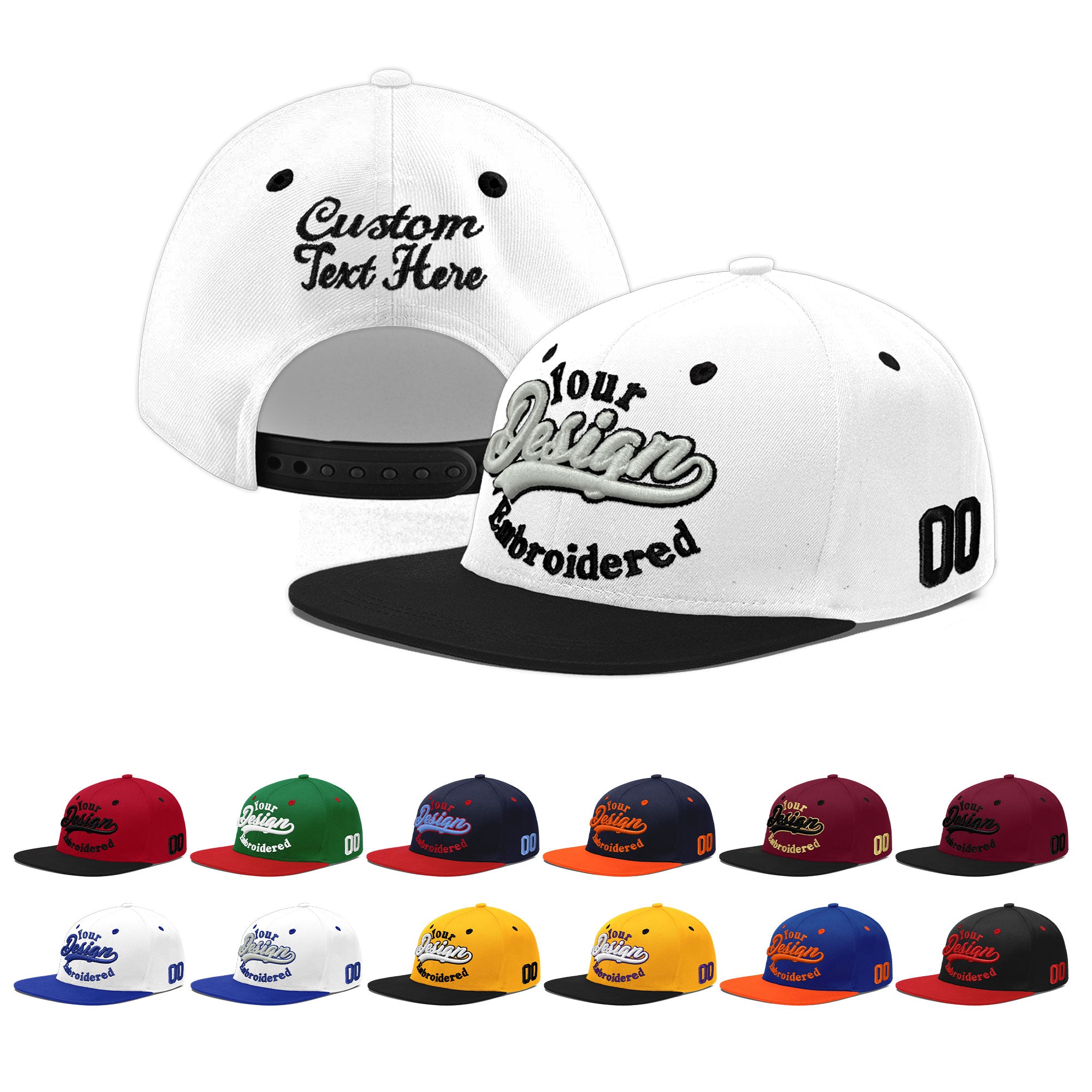 Custom White Black 3D Puff Embroidery Flat Embroidery Casual Sport Baseball Cap