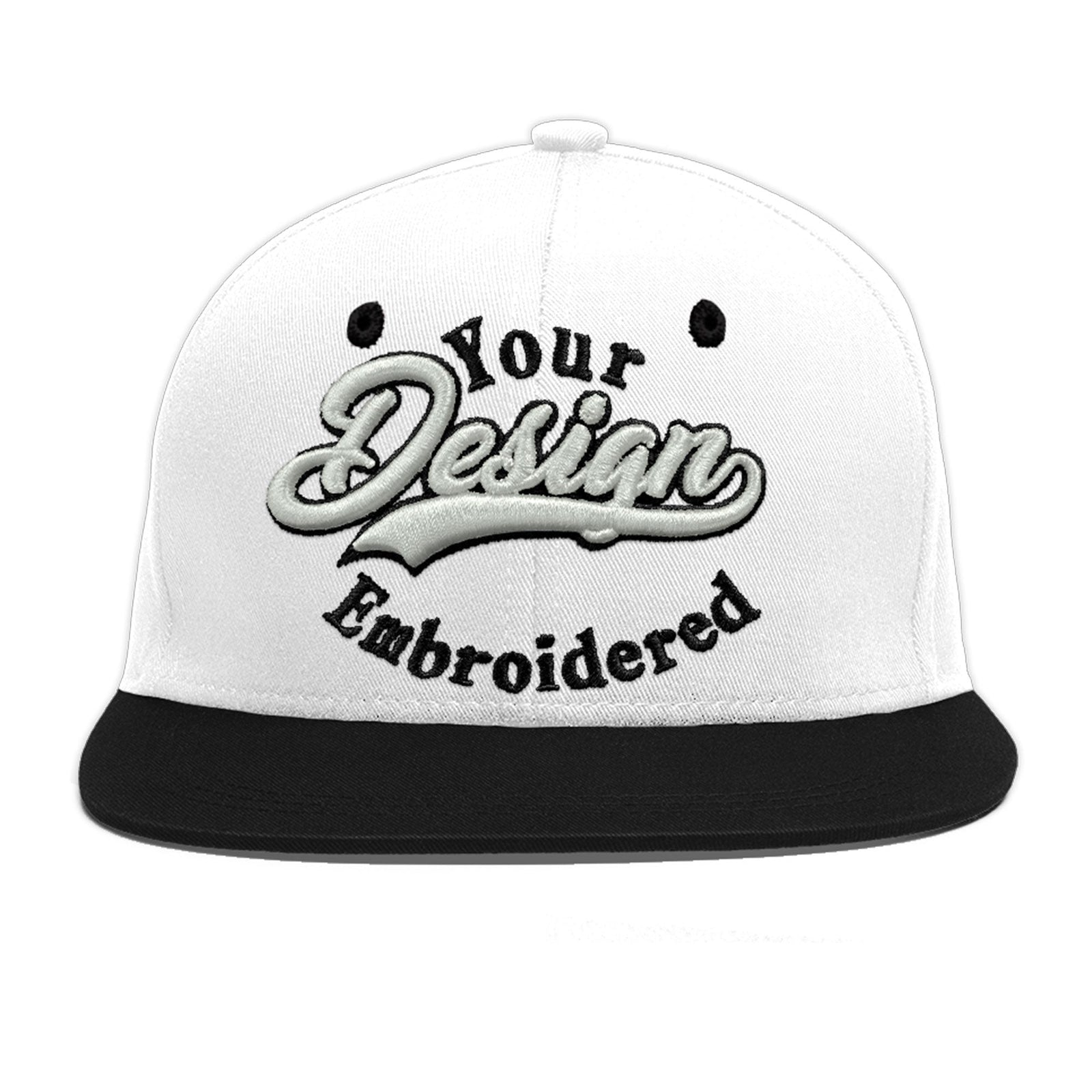 Custom White Black 3D Puff Embroidery Flat Embroidery Casual Sport Baseball Cap