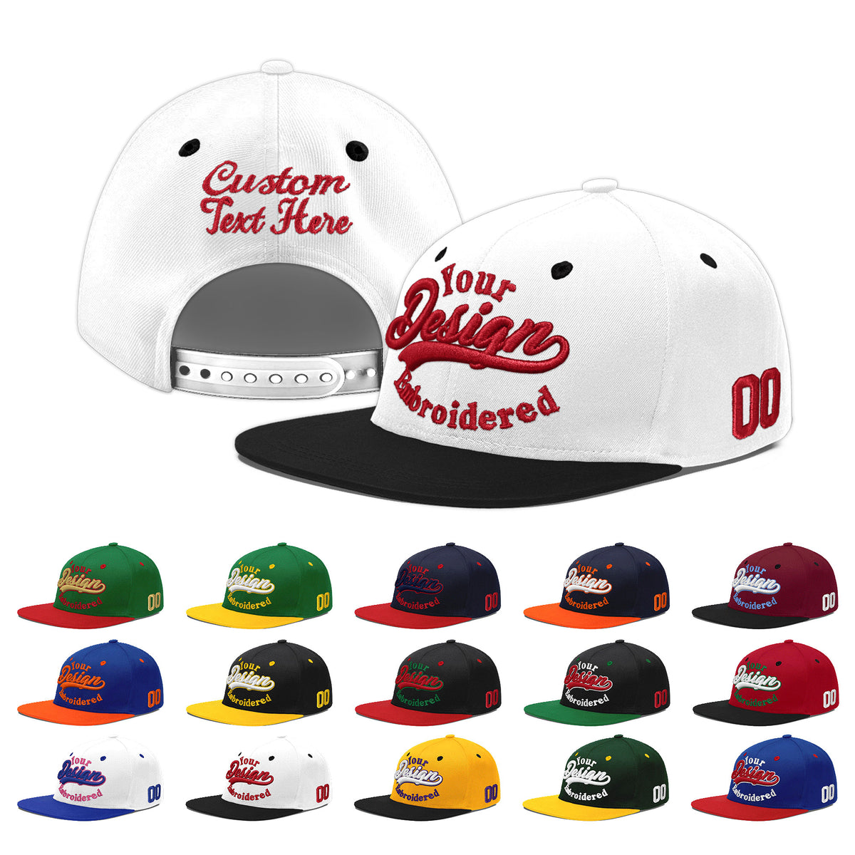 Custom White Black 3D Puff Embroidery Flat Embroidery Casual Sport Baseball Cap