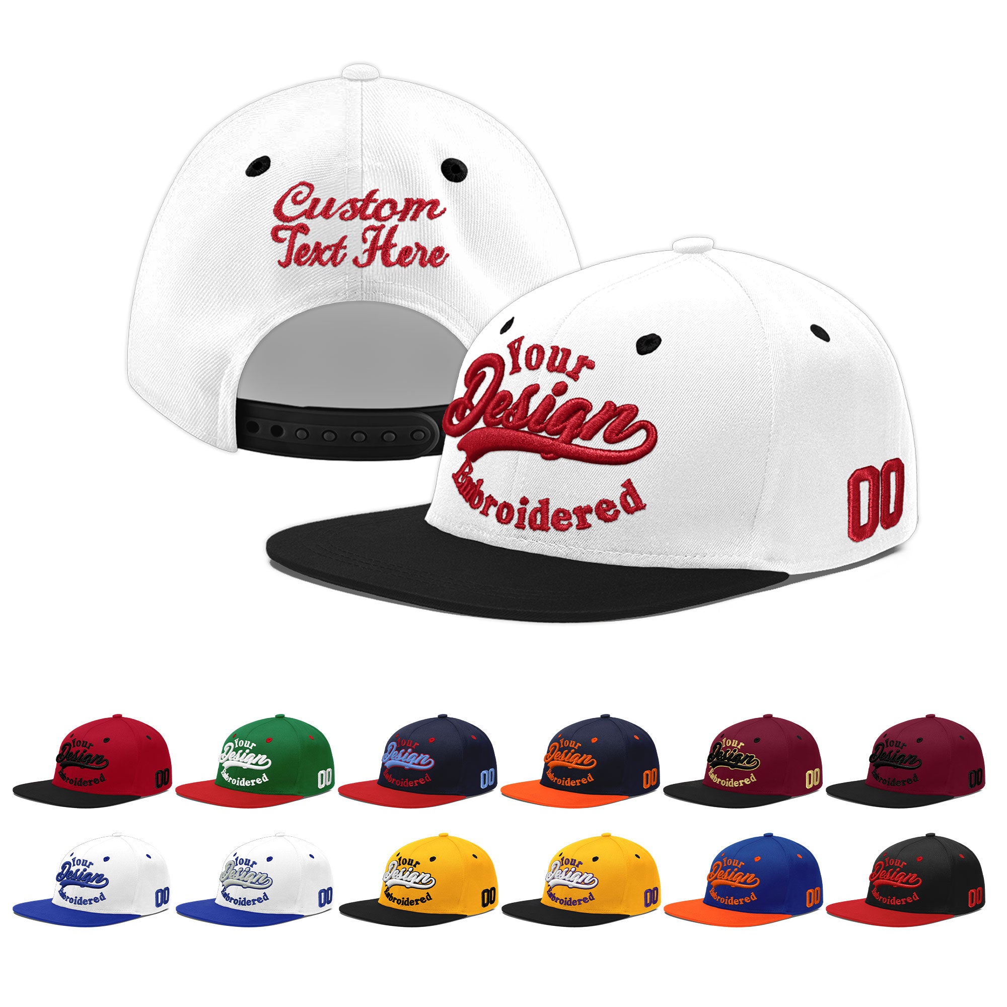 Custom White Black 3D Puff Embroidery Flat Embroidery Casual Sport Baseball Cap