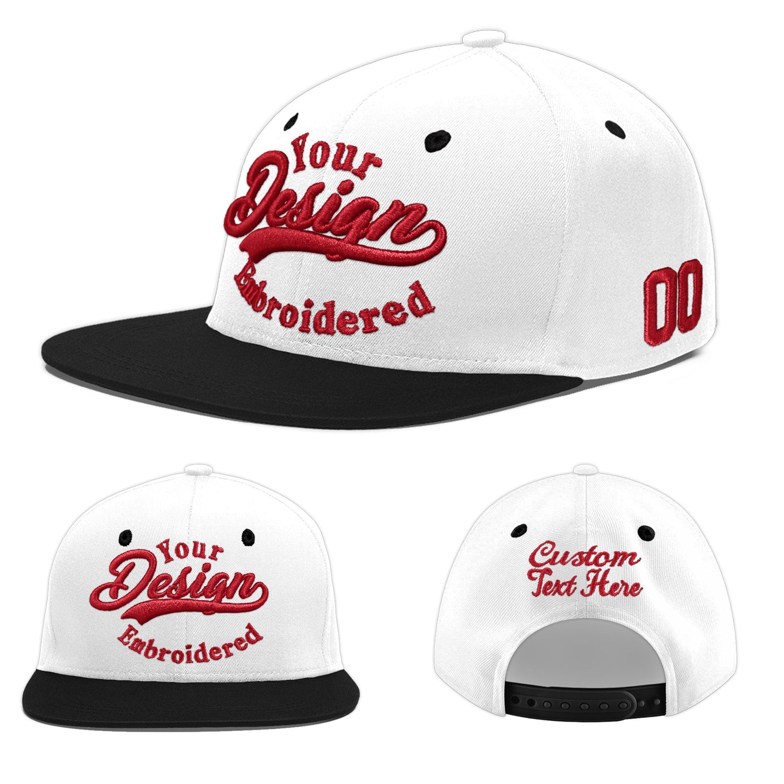 Custom White Black 3D Puff Embroidery Flat Embroidery Casual Sport Baseball Cap