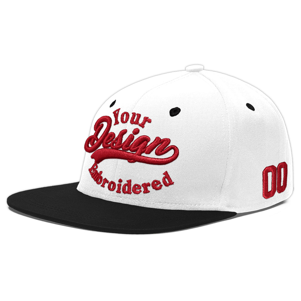 Custom White Black 3D Puff Embroidery Flat Embroidery Casual Sport Baseball Cap