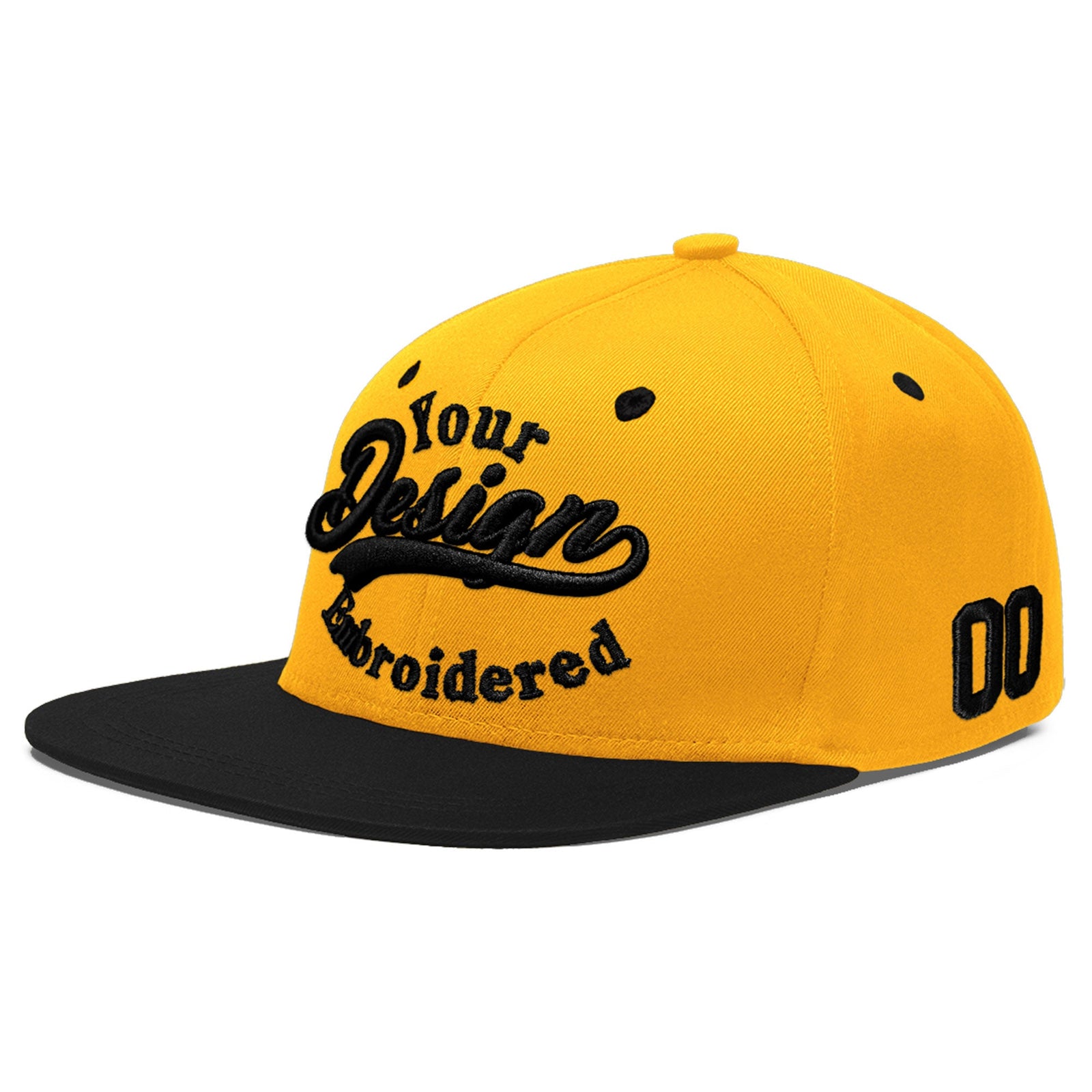Custom Gold Black 3D Puff Embroidery Flat Embroidery Casual Sport Baseball Cap