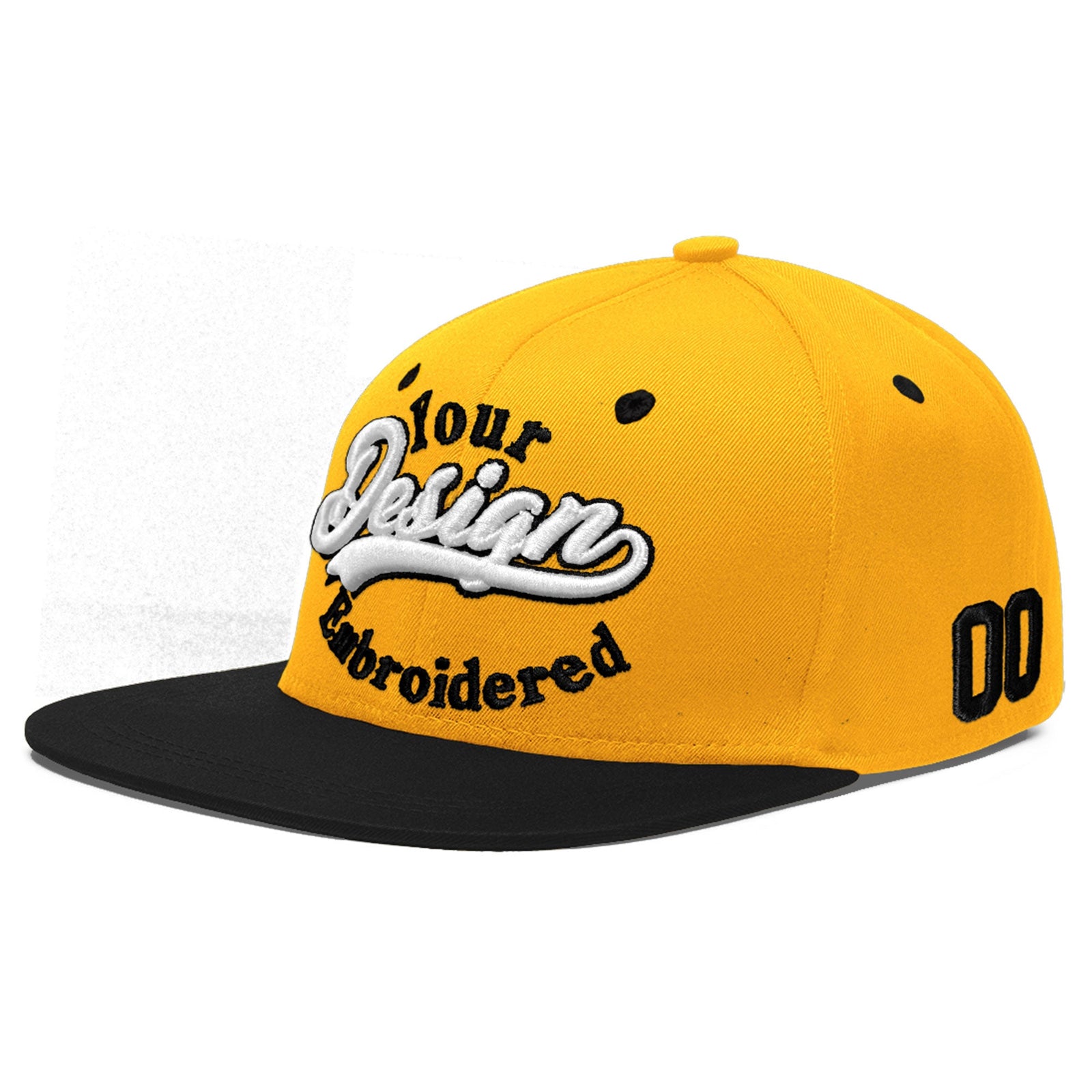 Custom Gold Black 3D Puff Embroidery Flat Embroidery Casual Sport Baseball Cap