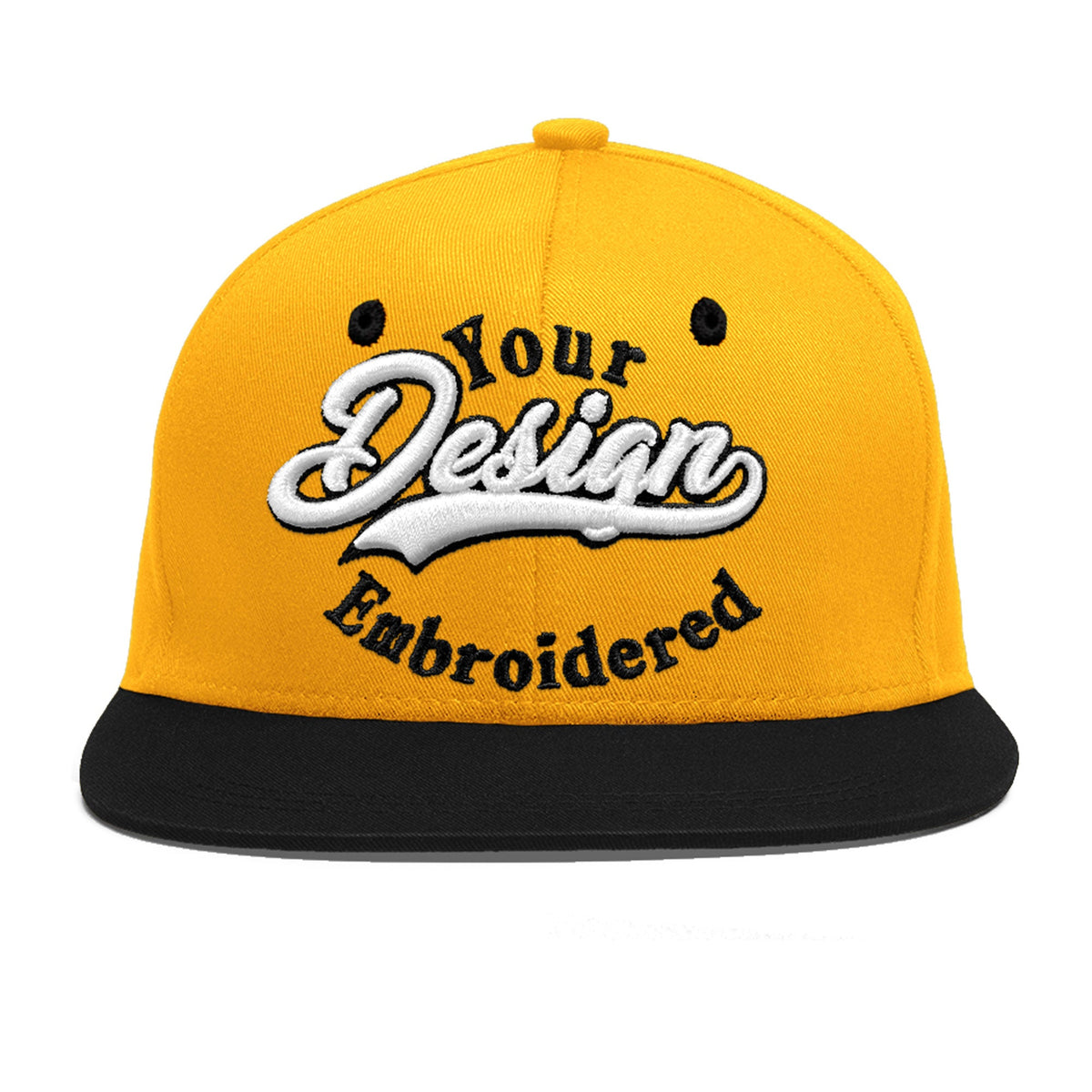 Custom Gold Black 3D Puff Embroidery Flat Embroidery Casual Sport Baseball Cap