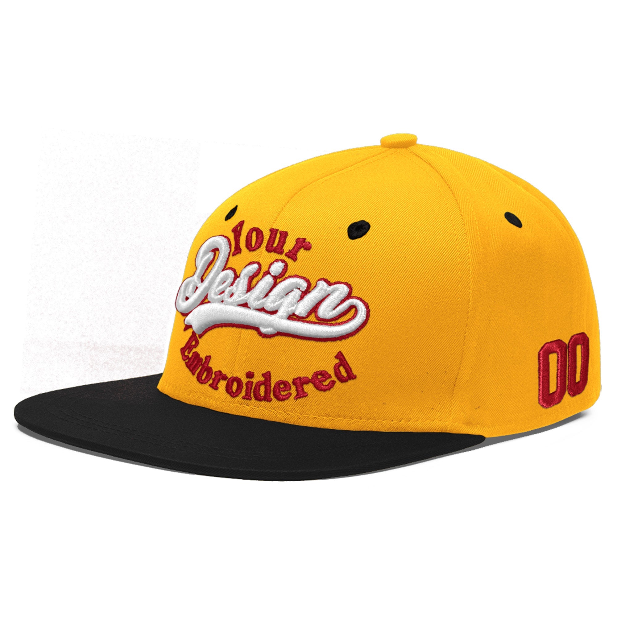 Custom Gold Black 3D Puff Embroidery Flat Embroidery Casual Sport Baseball Cap