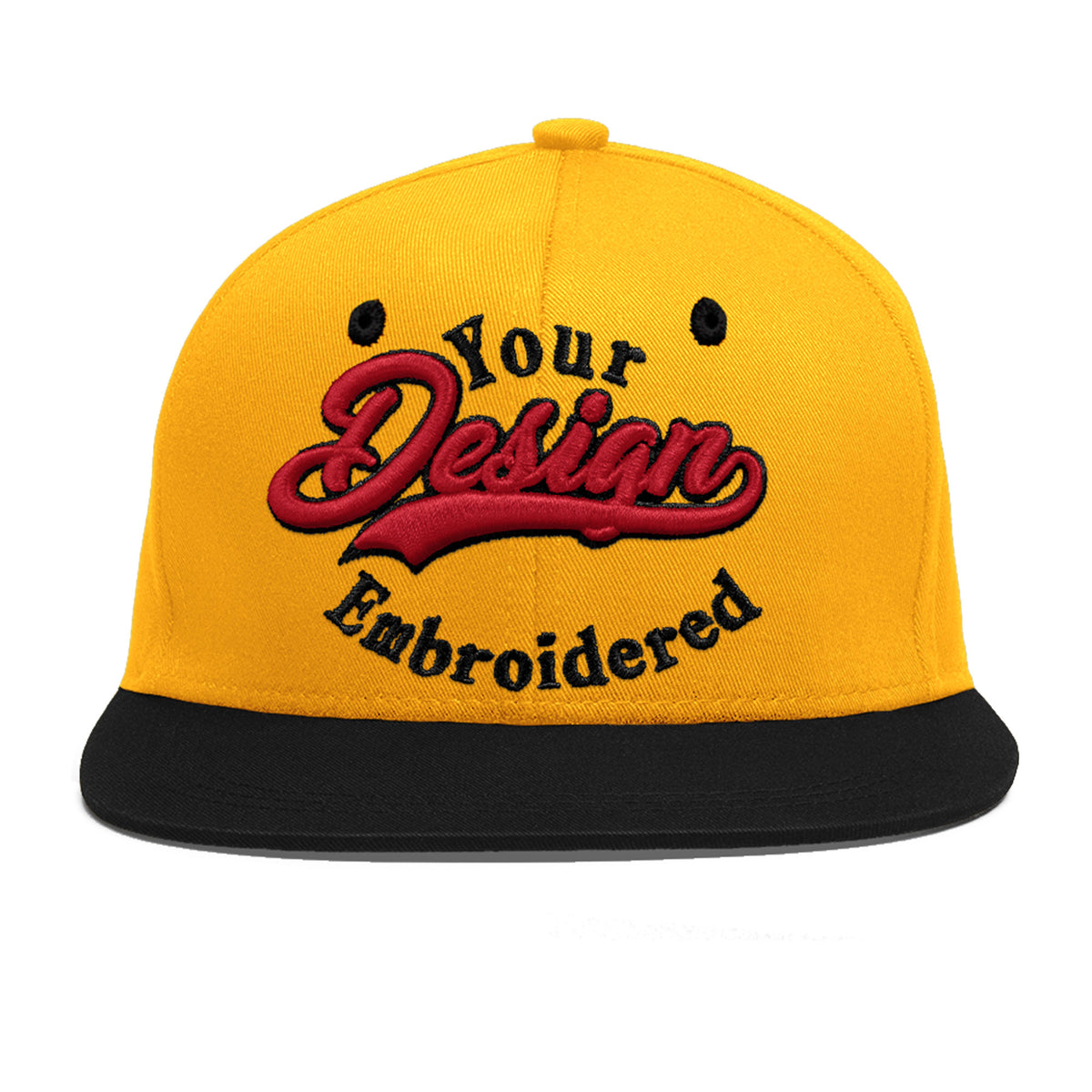 Custom Gold Black 136D Puff Embroidery Flat Embroidery Casual Sport Baseball Cap