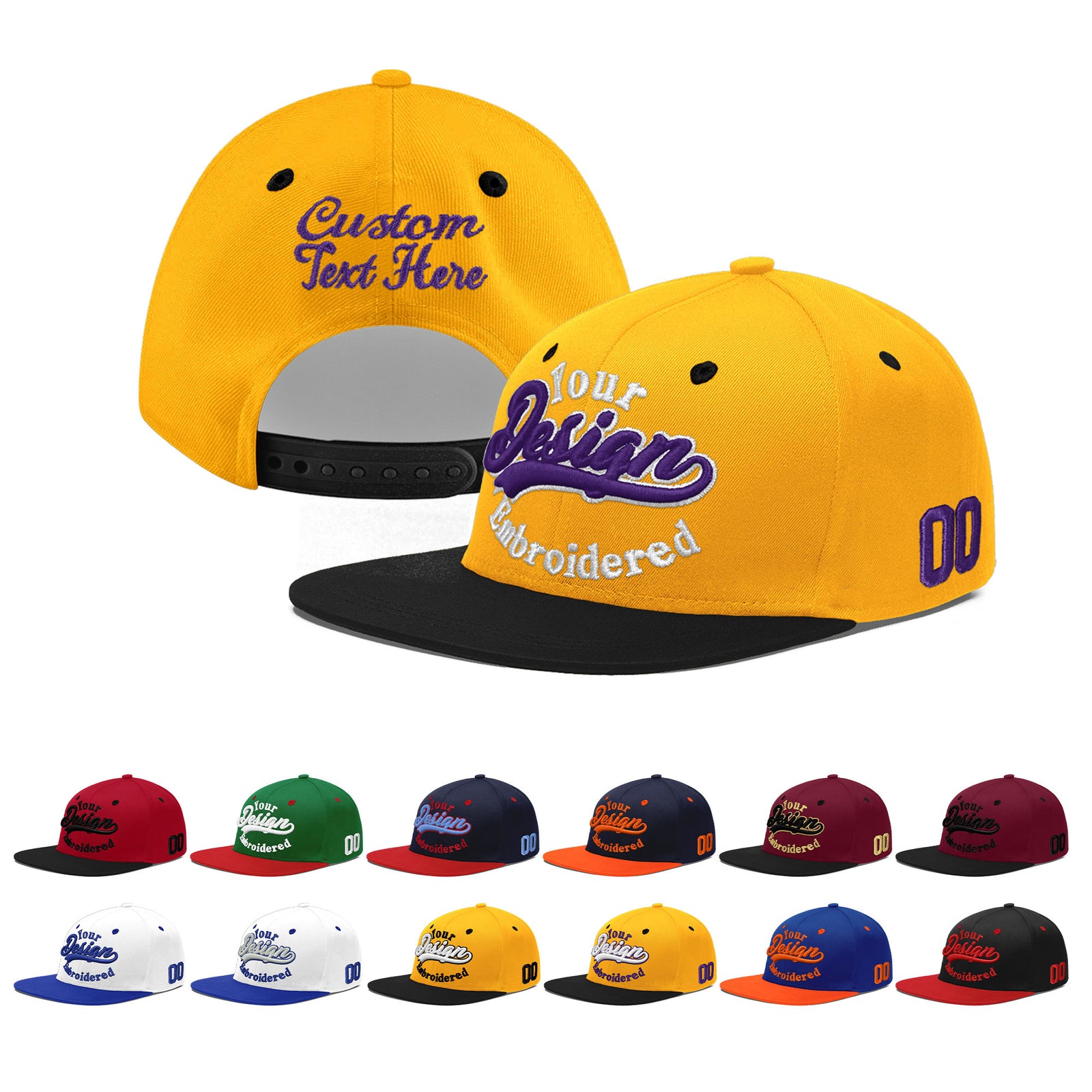 Custom Gold Black 147D Puff Embroidery Flat Embroidery Casual Sport Baseball Cap