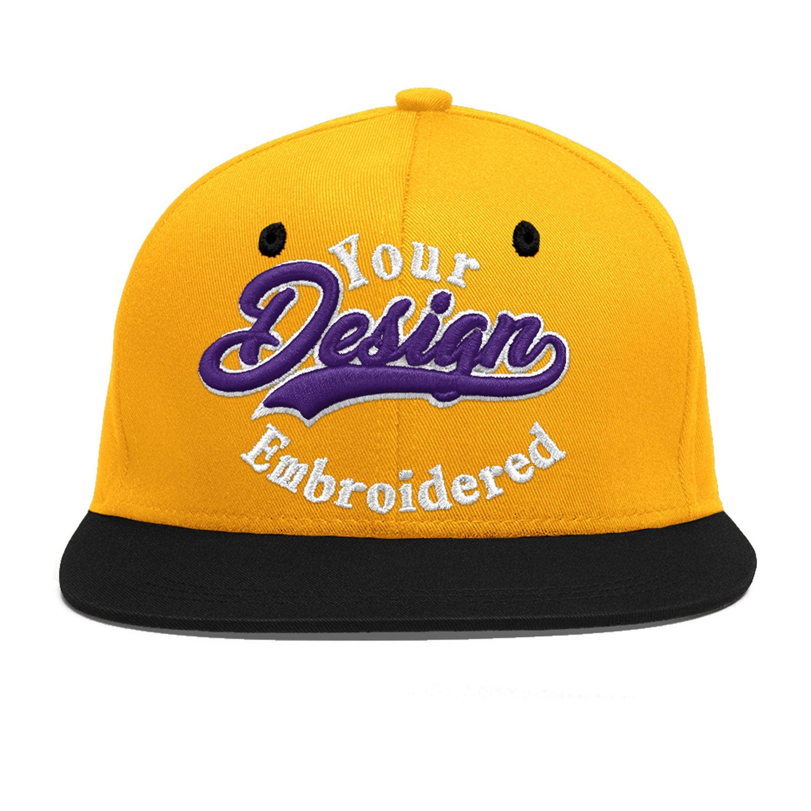 Custom Gold Black 152D Puff Embroidery Flat Embroidery Casual Sport Baseball Cap