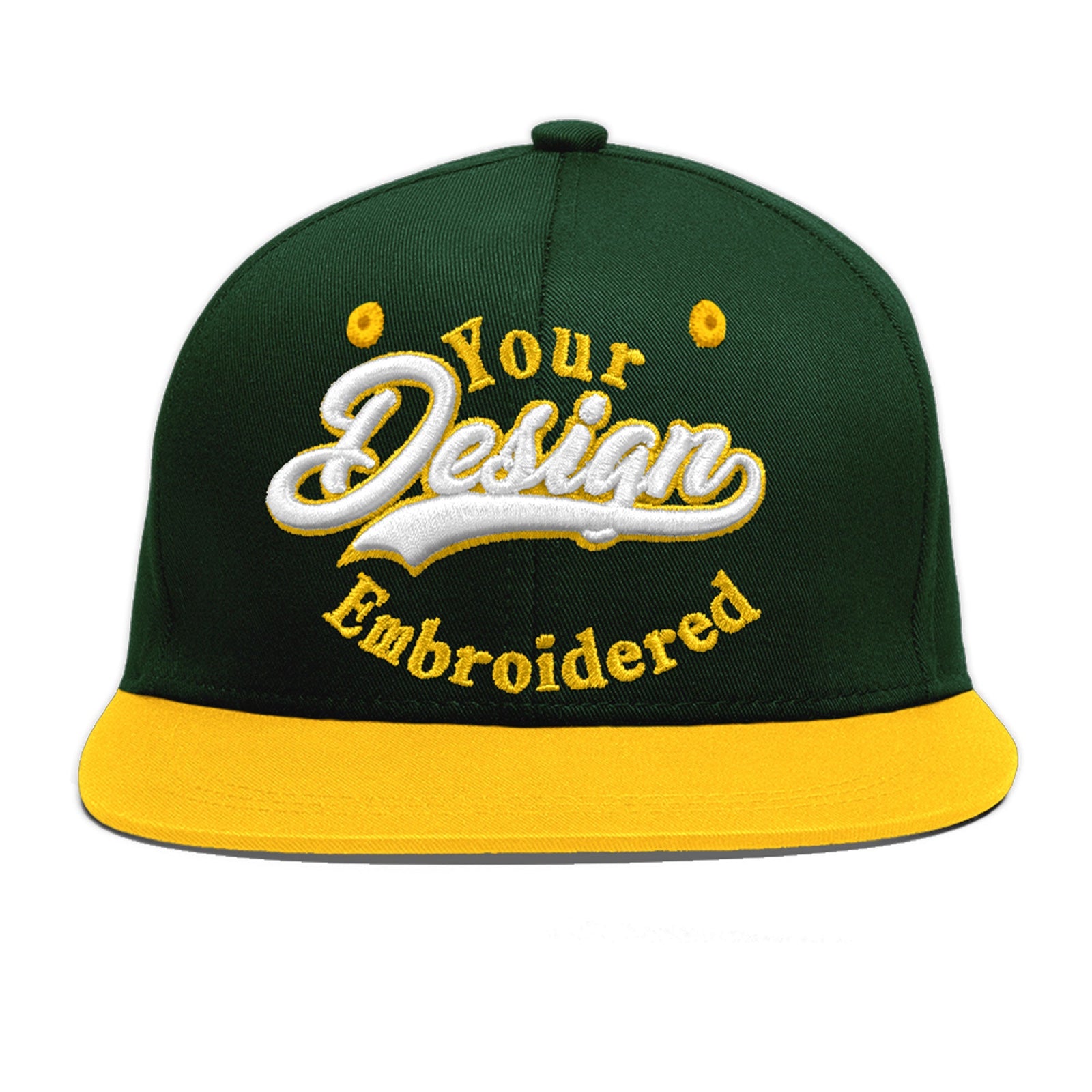 Custom Green Gold 3D Puff Embroidery Flat Embroidery Casual Sport Baseball Cap