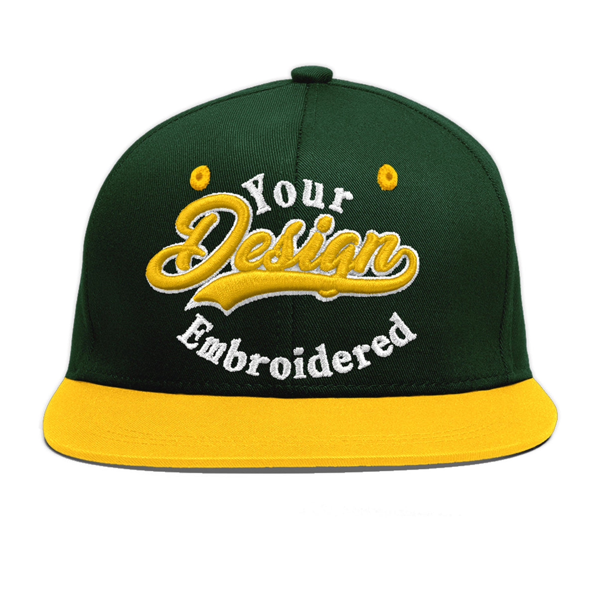Custom Green Gold 3D Puff Embroidery Flat Embroidery Casual Sport Baseball Cap