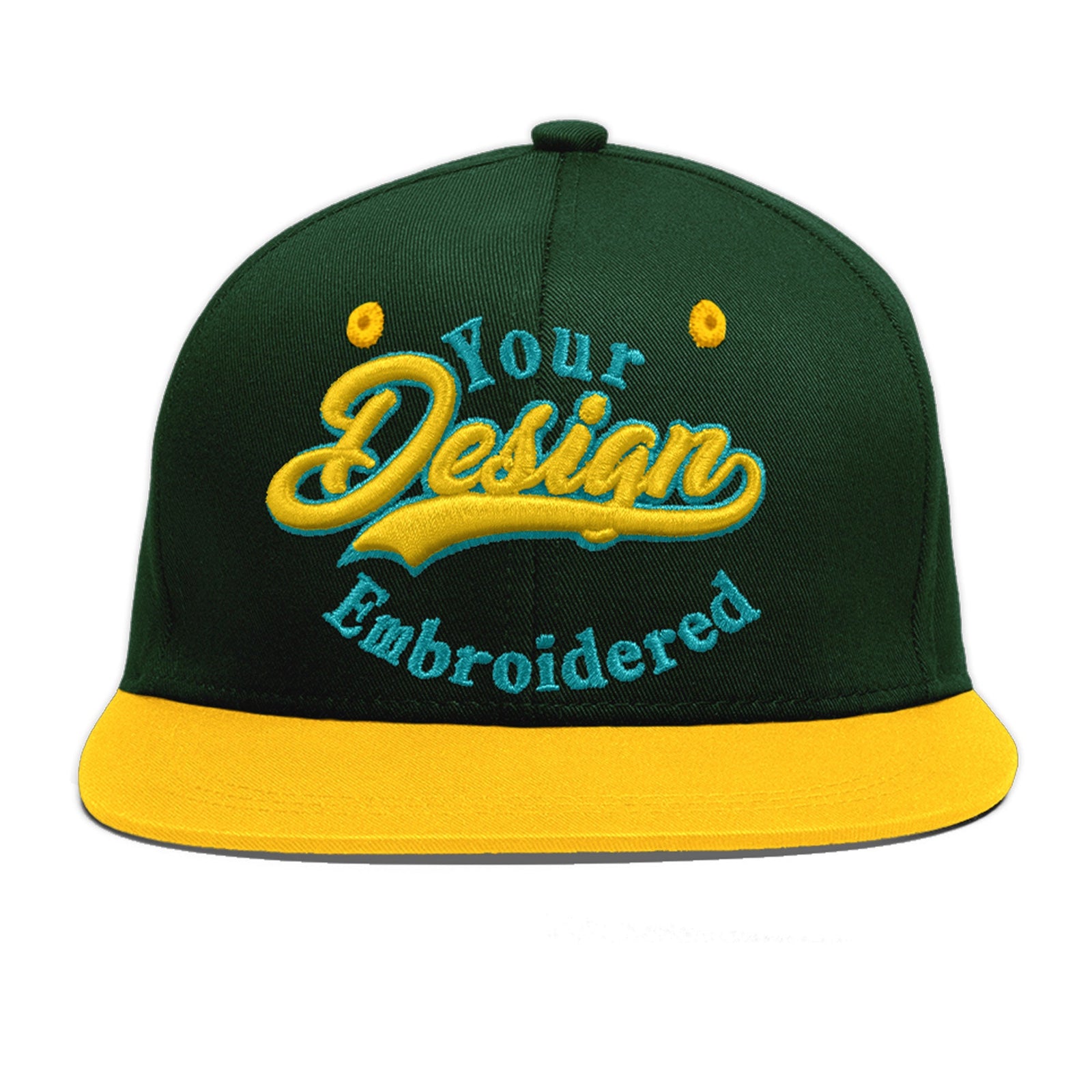 Custom Green Gold 3D Puff Embroidery Flat Embroidery Casual Sport Baseball Cap
