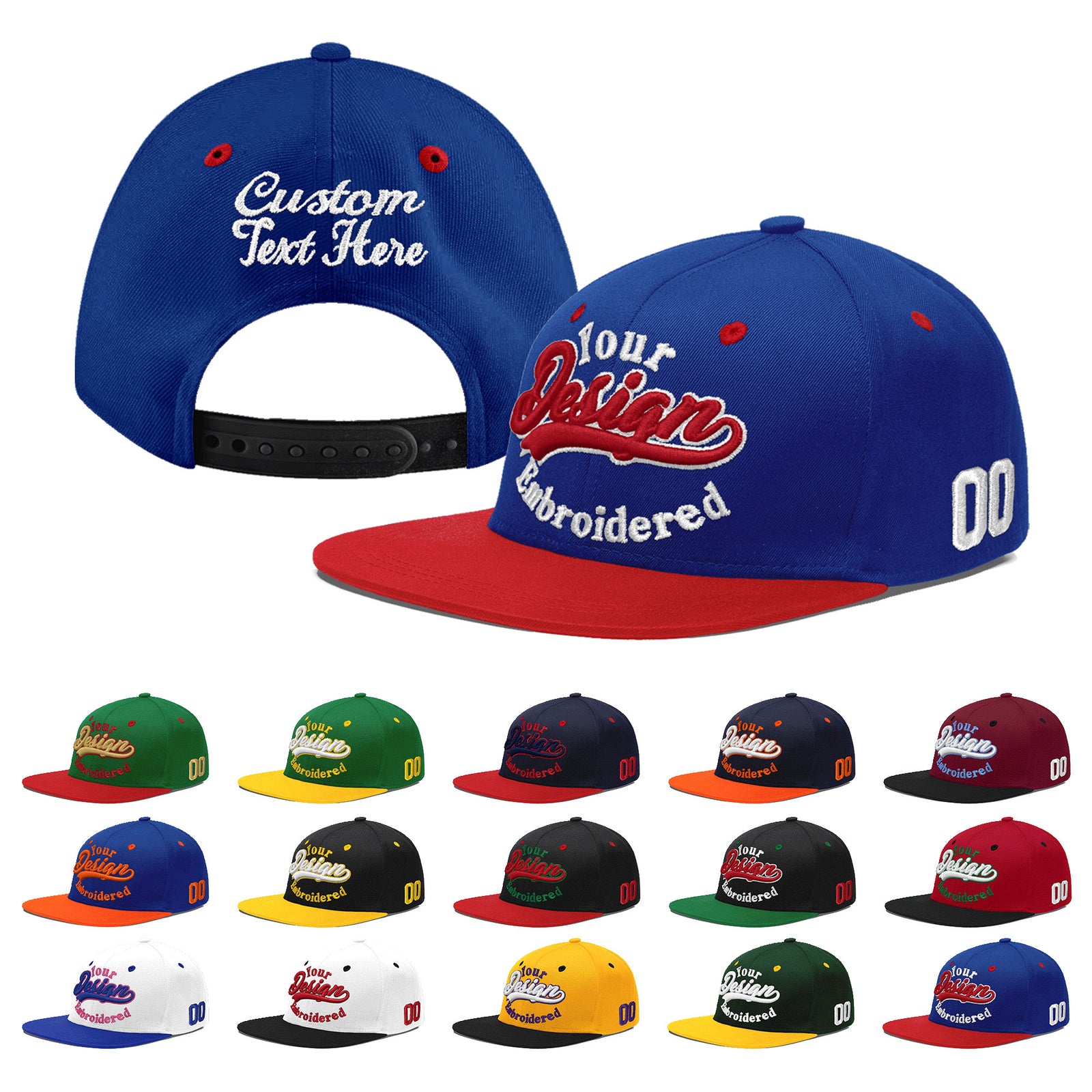 Custom Royal Blue Red 3D Puff Embroidery Flat Embroidery Casual Sport Baseball Cap