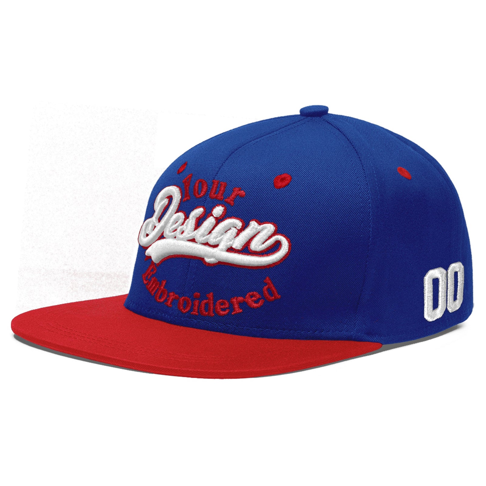 Custom Royal Blue Red 3D Puff Embroidery Flat Embroidery Casual Sport Baseball Cap
