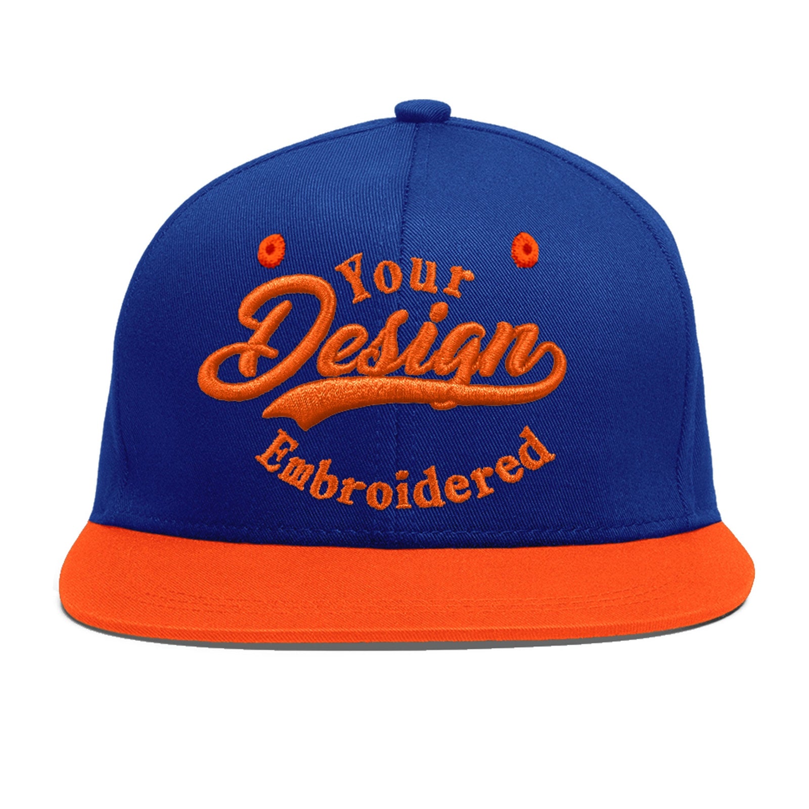 Custom Royal Blue Orange 3D Puff Embroidery Flat Embroidery Casual Sport Baseball Cap