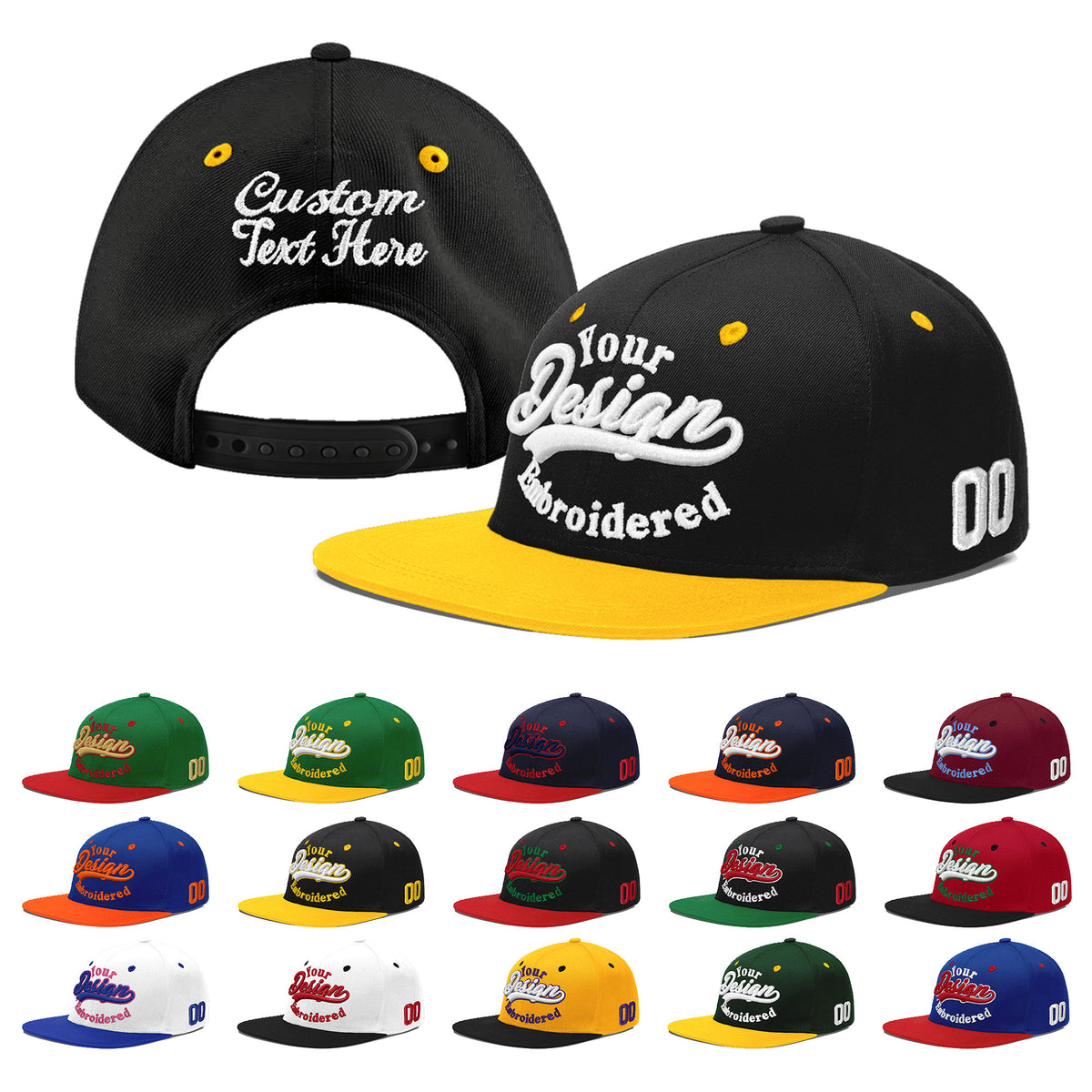 Custom Black Gold 3D Puff Embroidery Flat Embroidery Casual Sport Baseball Cap