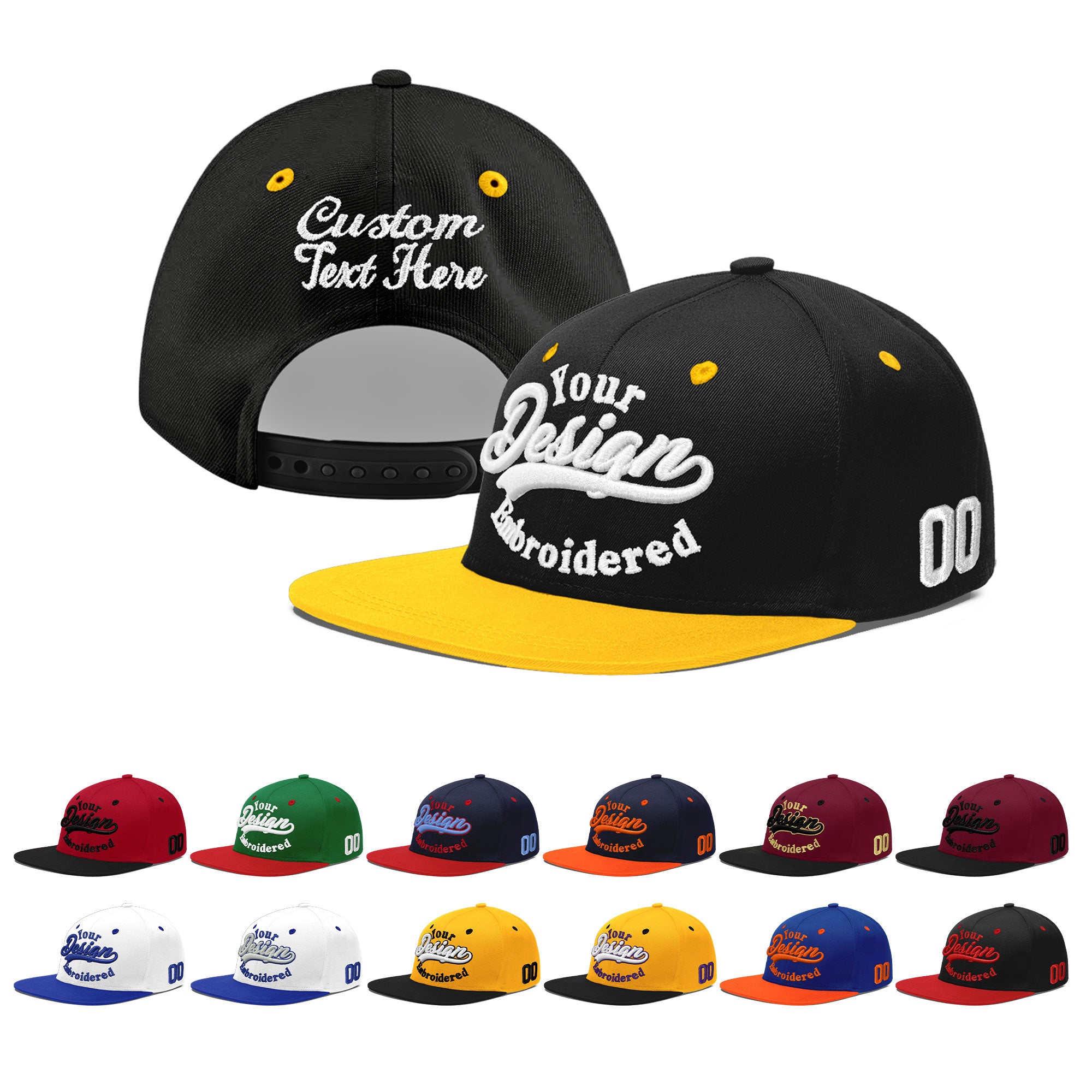 Custom Black Gold 3D Puff Embroidery Flat Embroidery Casual Sport Baseball Cap
