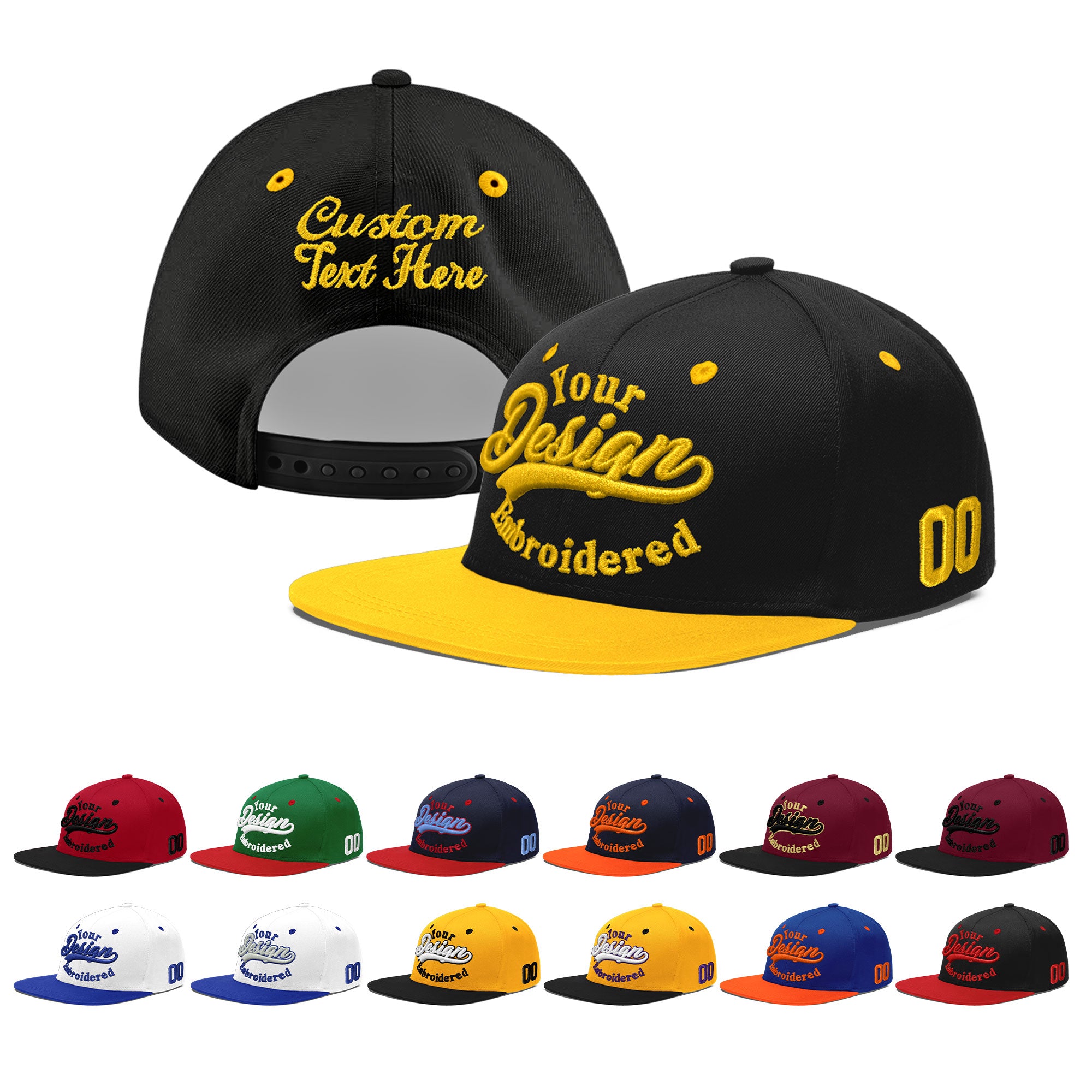 Custom Black Gold 3D Puff Embroidery Flat Embroidery Casual Sport Baseball Cap