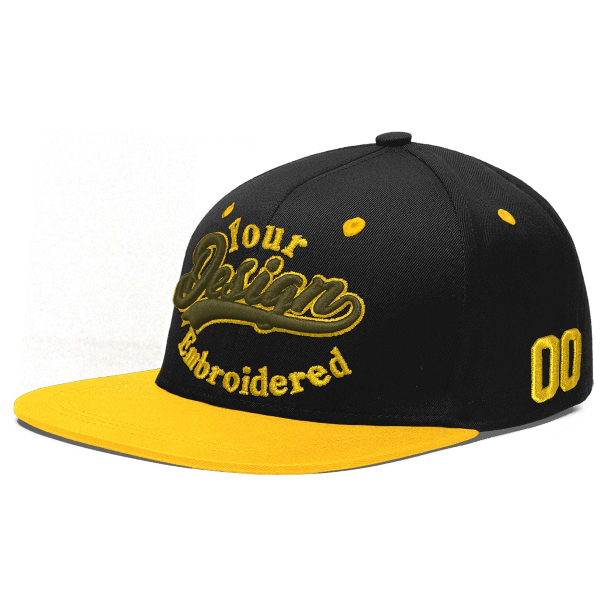 Custom Black Gold 3D Puff Embroidery Flat Embroidery Casual Sport Baseball Cap