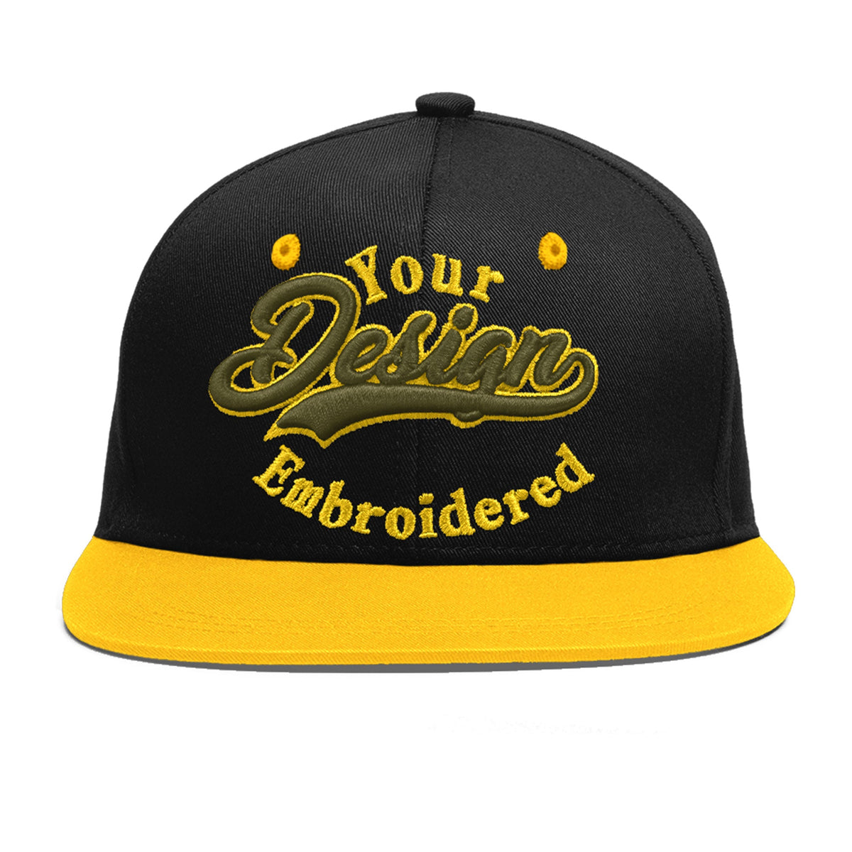 Custom Black Gold 3D Puff Embroidery Flat Embroidery Casual Sport Baseball Cap