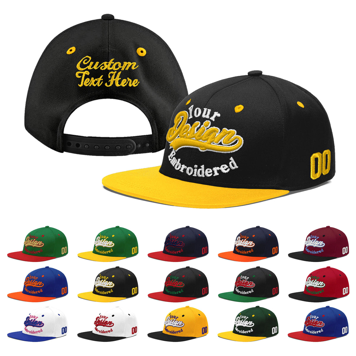 Custom Black Gold 3D Puff Embroidery Flat Embroidery Casual Sport Baseball Cap