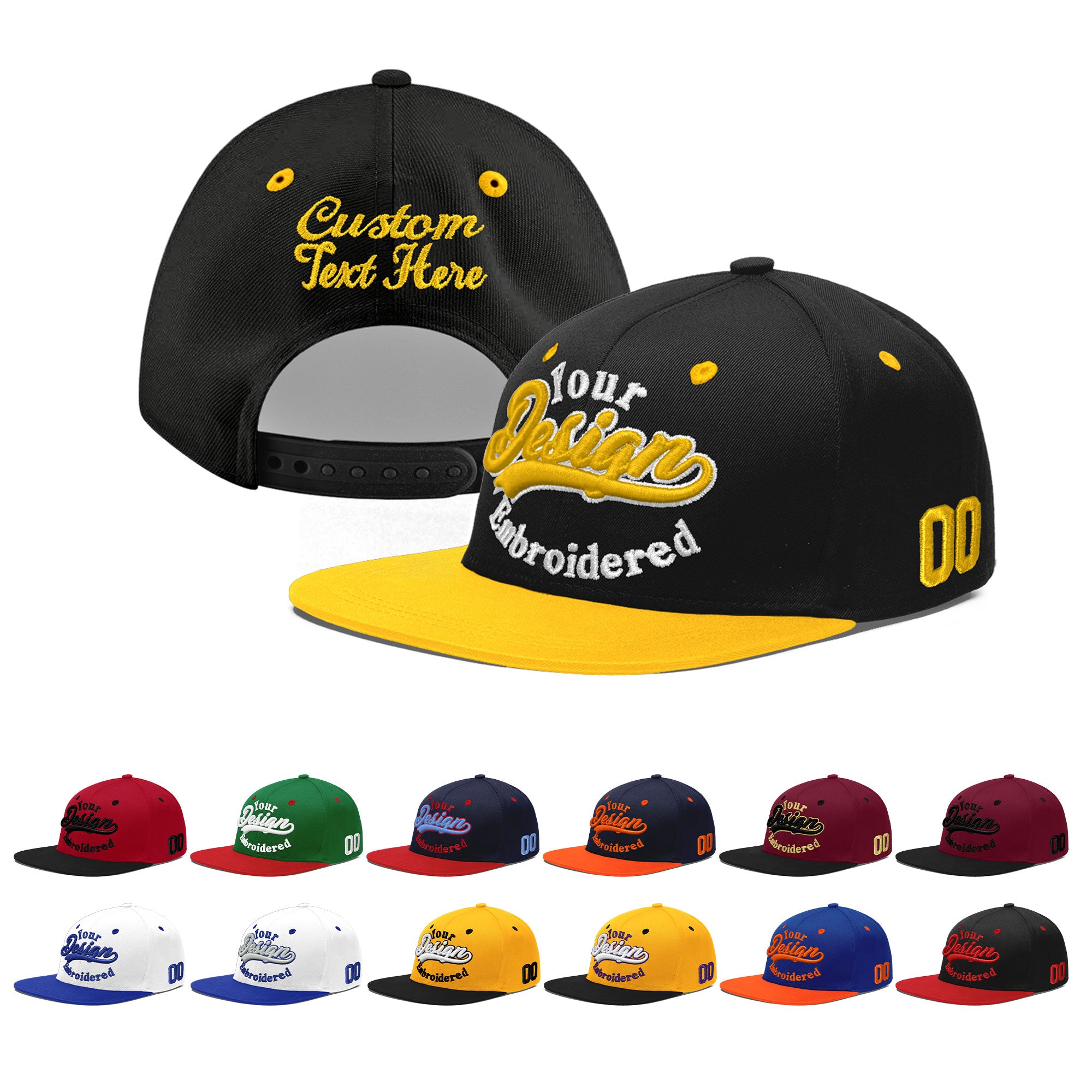 Custom Black Gold 3D Puff Embroidery Flat Embroidery Casual Sport Baseball Cap