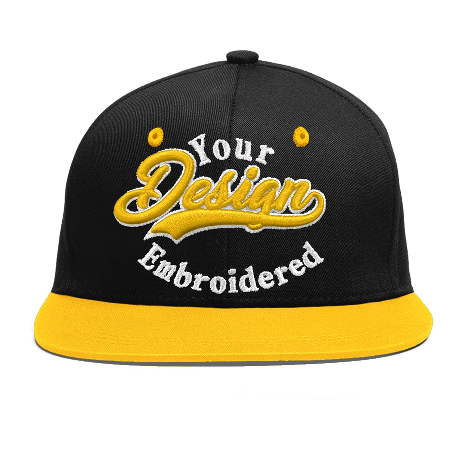 Custom Black Gold 3D Puff Embroidery Flat Embroidery Casual Sport Baseball Cap