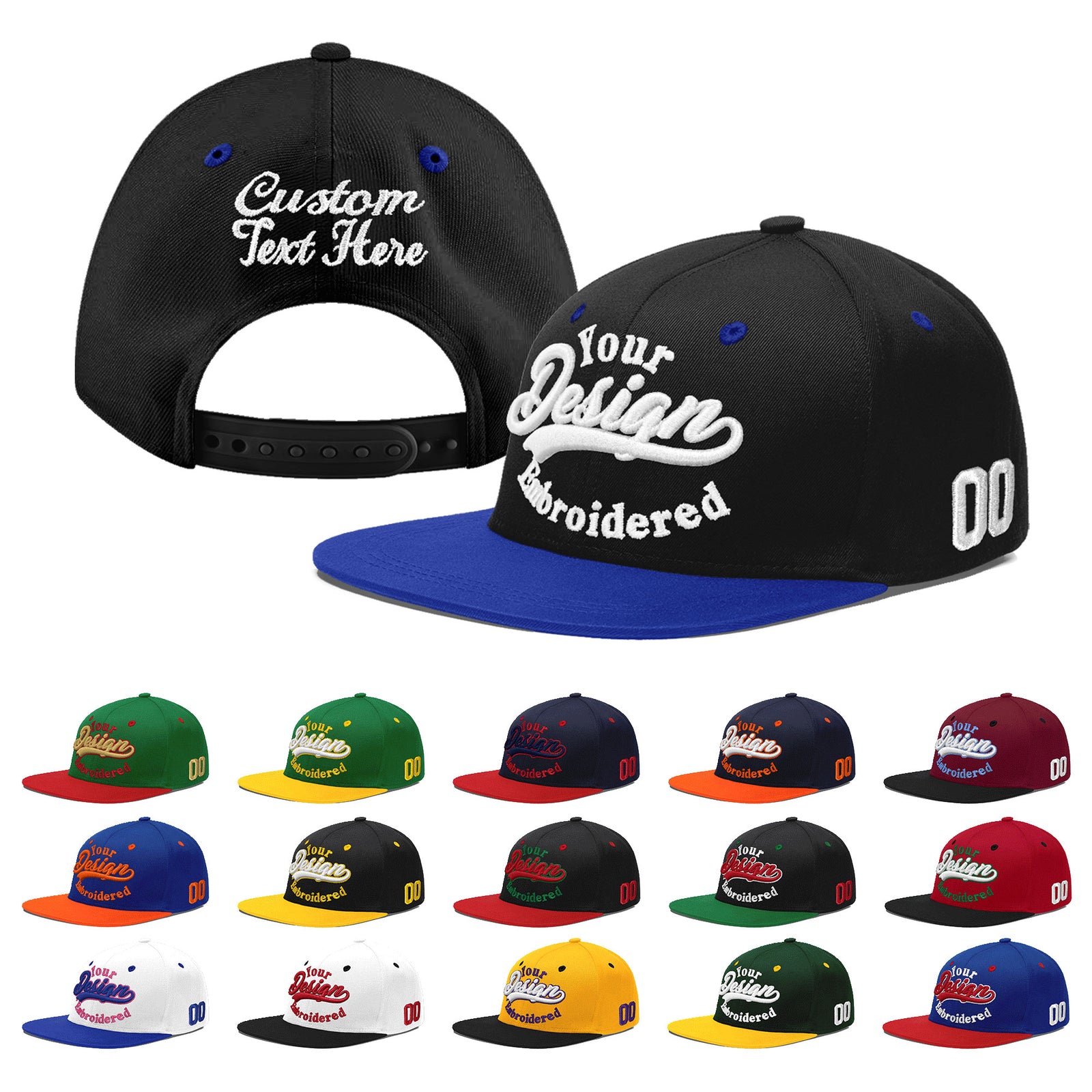 Custom Black Royal Blue 3D Puff Embroidery Flat Embroidery Casual Sport Baseball Cap