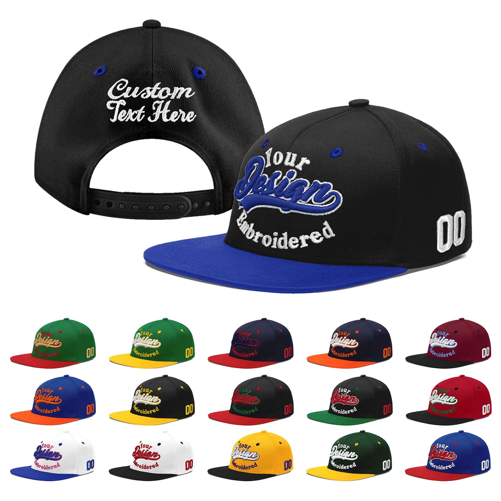 Custom Black Royal Blue 3D Puff Embroidery Flat Embroidery Casual Sport Baseball Cap