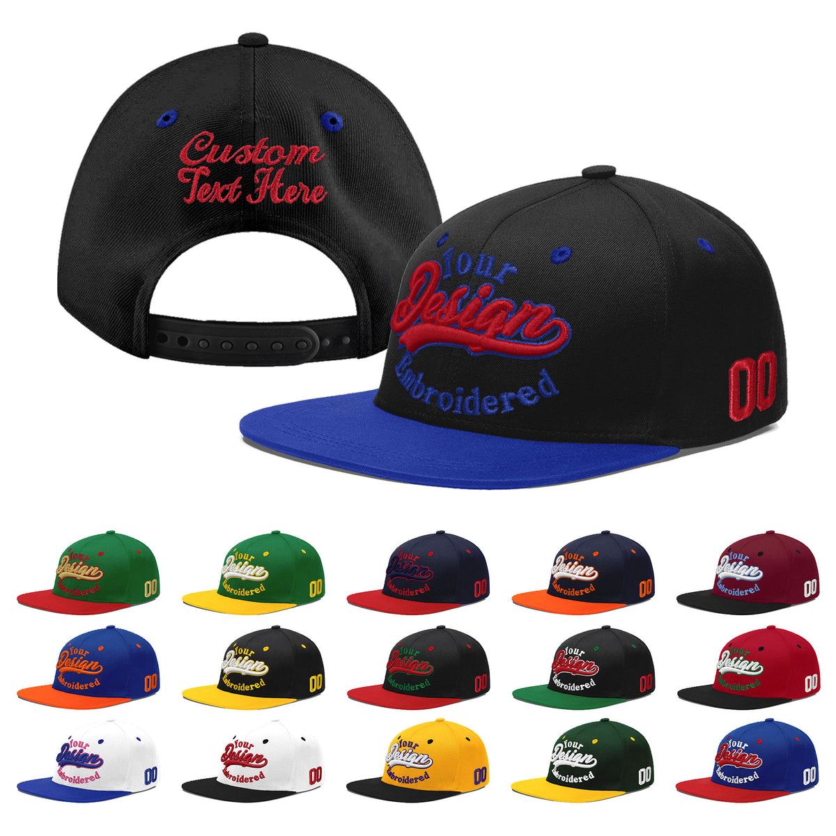 Custom Black Royal Blue 3D Puff Embroidery Flat Embroidery Casual Sport Baseball Cap