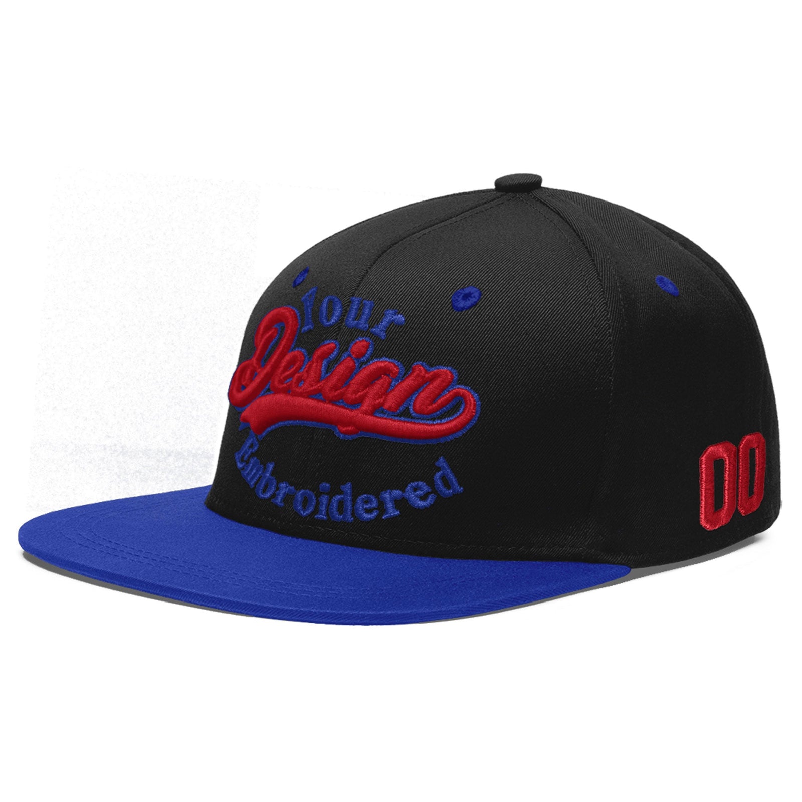 Custom Black Royal Blue 3D Puff Embroidery Flat Embroidery Casual Sport Baseball Cap