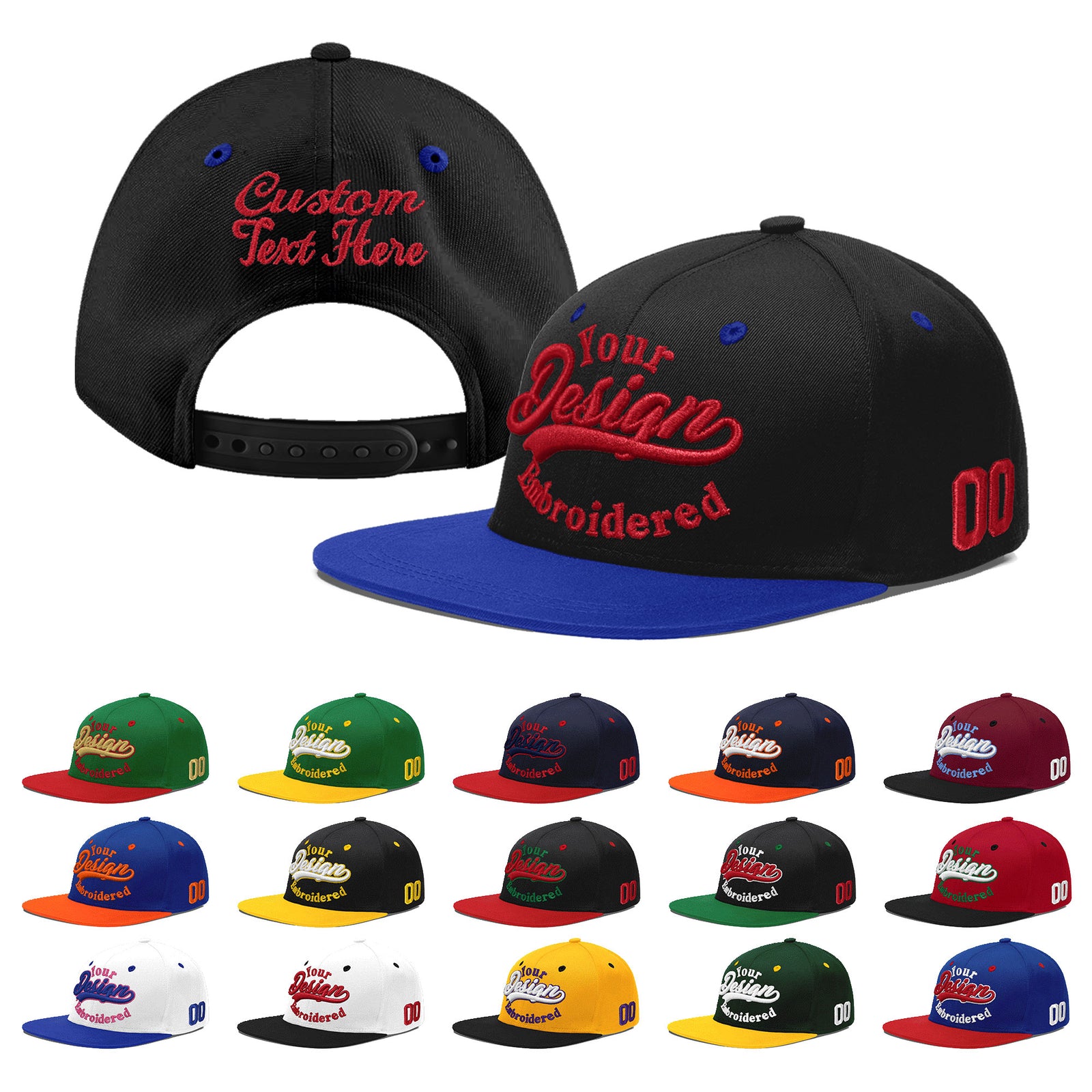 Custom Black Royal Blue 3D Puff Embroidery Flat Embroidery Casual Sport Baseball Cap