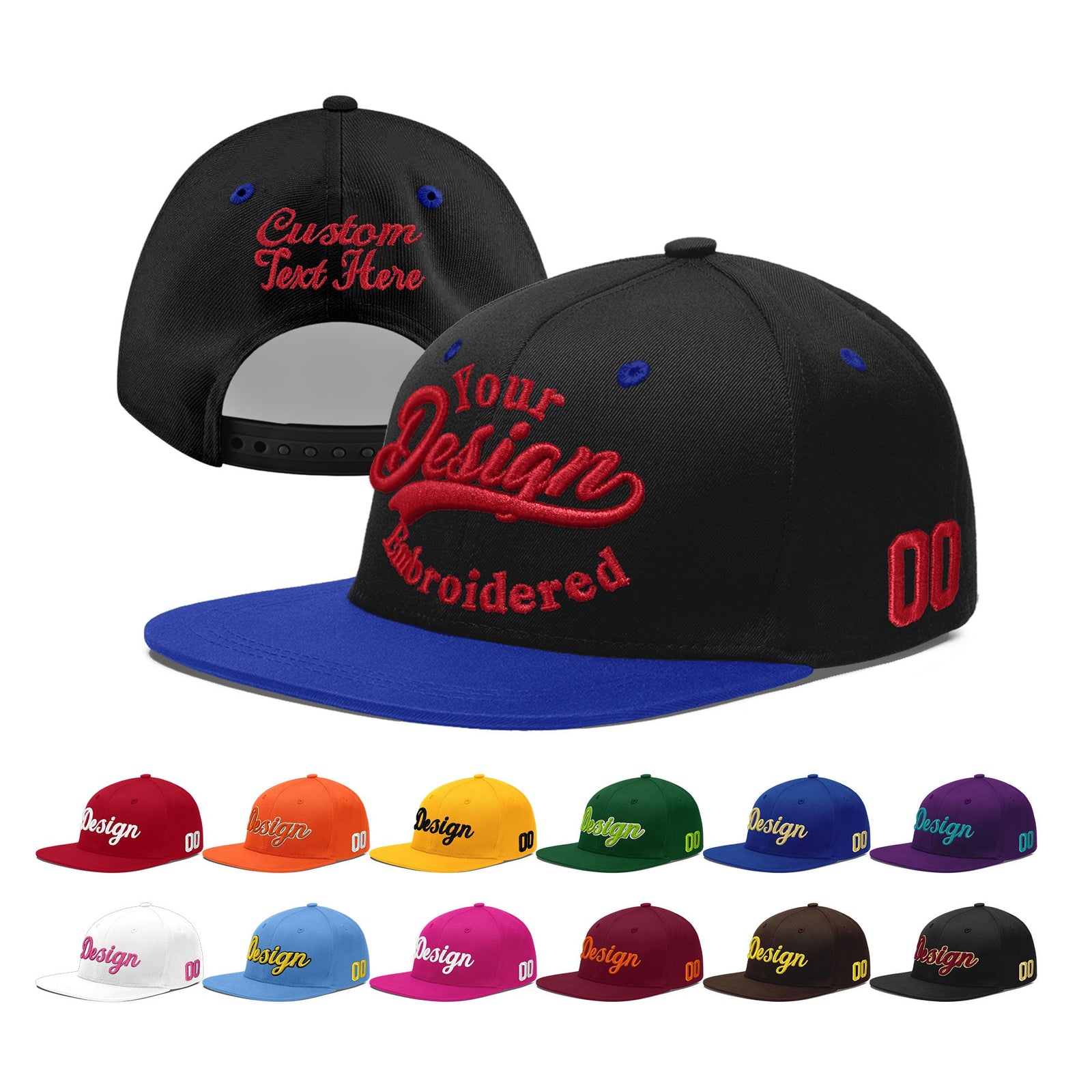 Custom Black Royal Blue 3D Puff Embroidery Flat Embroidery Casual Sport Baseball Cap