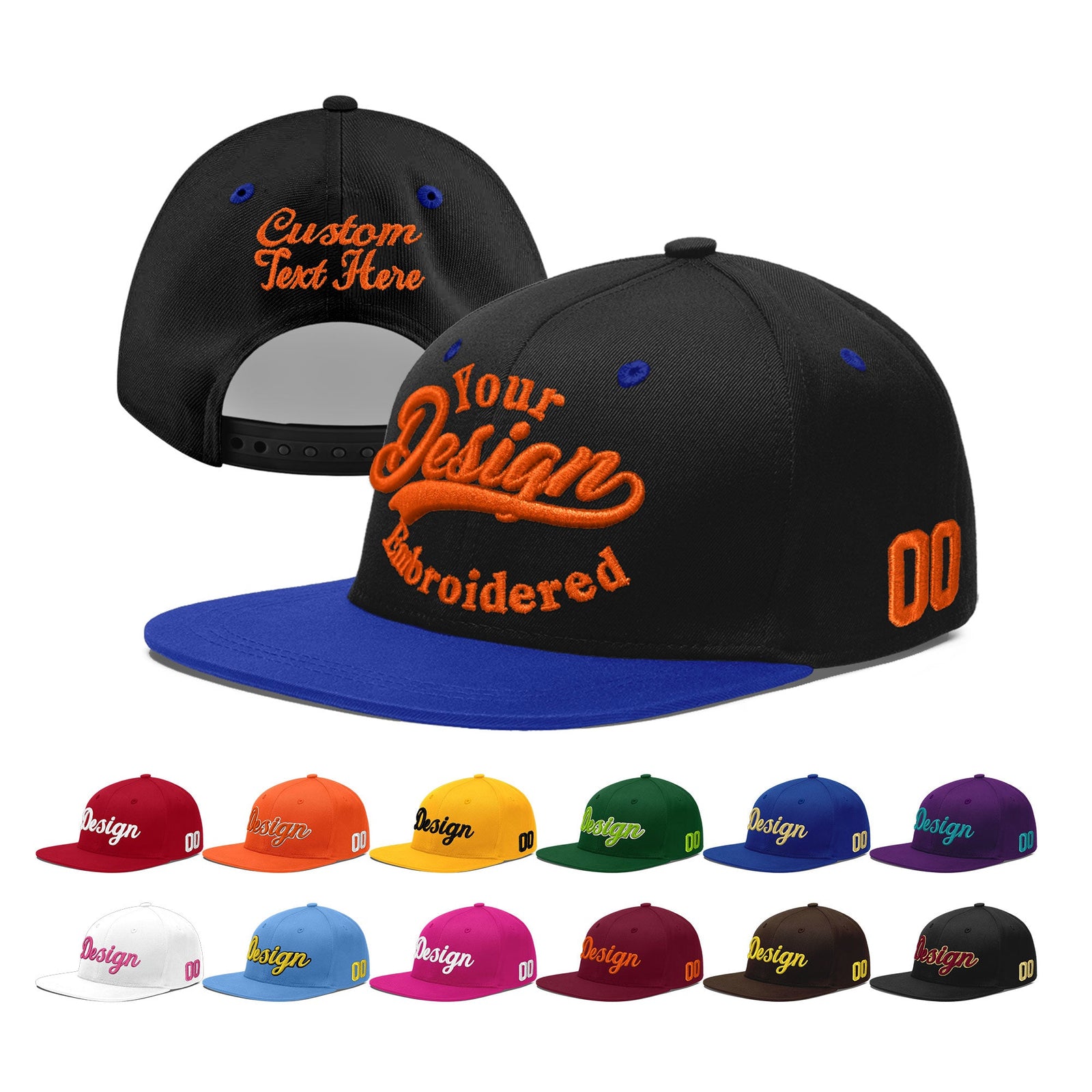 Custom Black Royal Blue 3D Puff Embroidery Flat Embroidery Casual Sport Baseball Cap