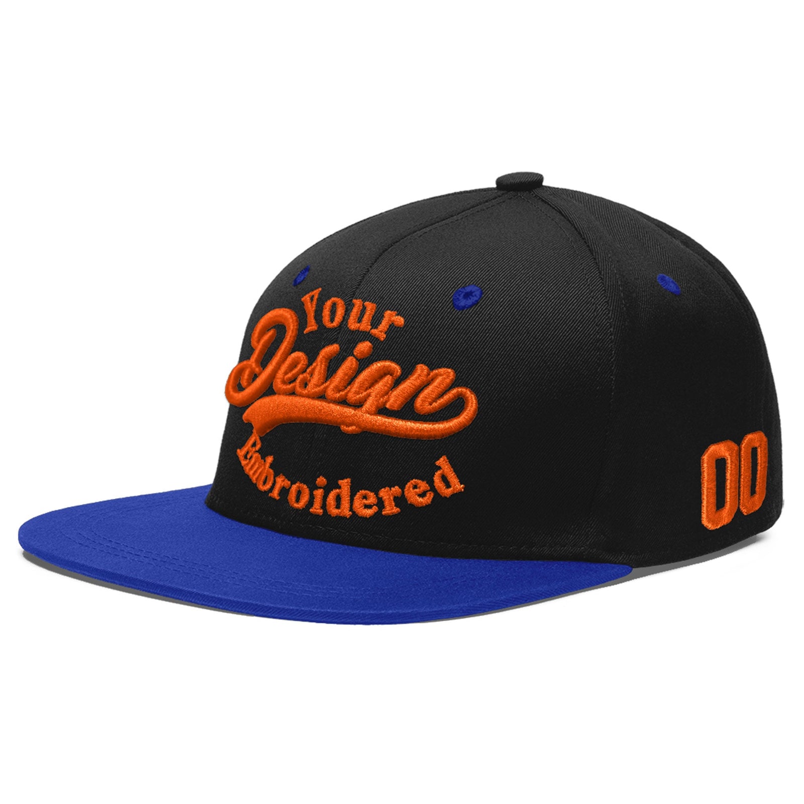 Custom Black Royal Blue 3D Puff Embroidery Flat Embroidery Casual Sport Baseball Cap