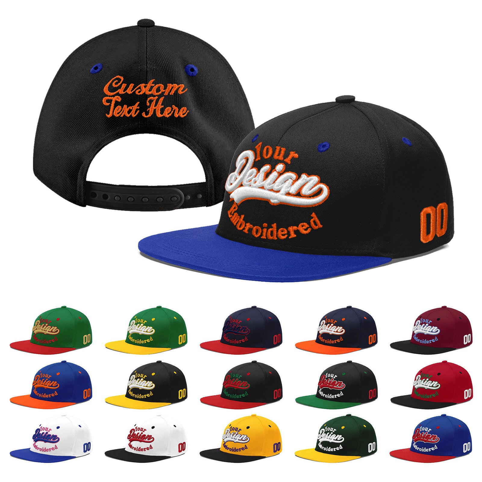 Custom Black Royal Blue 3D Puff Embroidery Flat Embroidery Casual Sport Baseball Cap