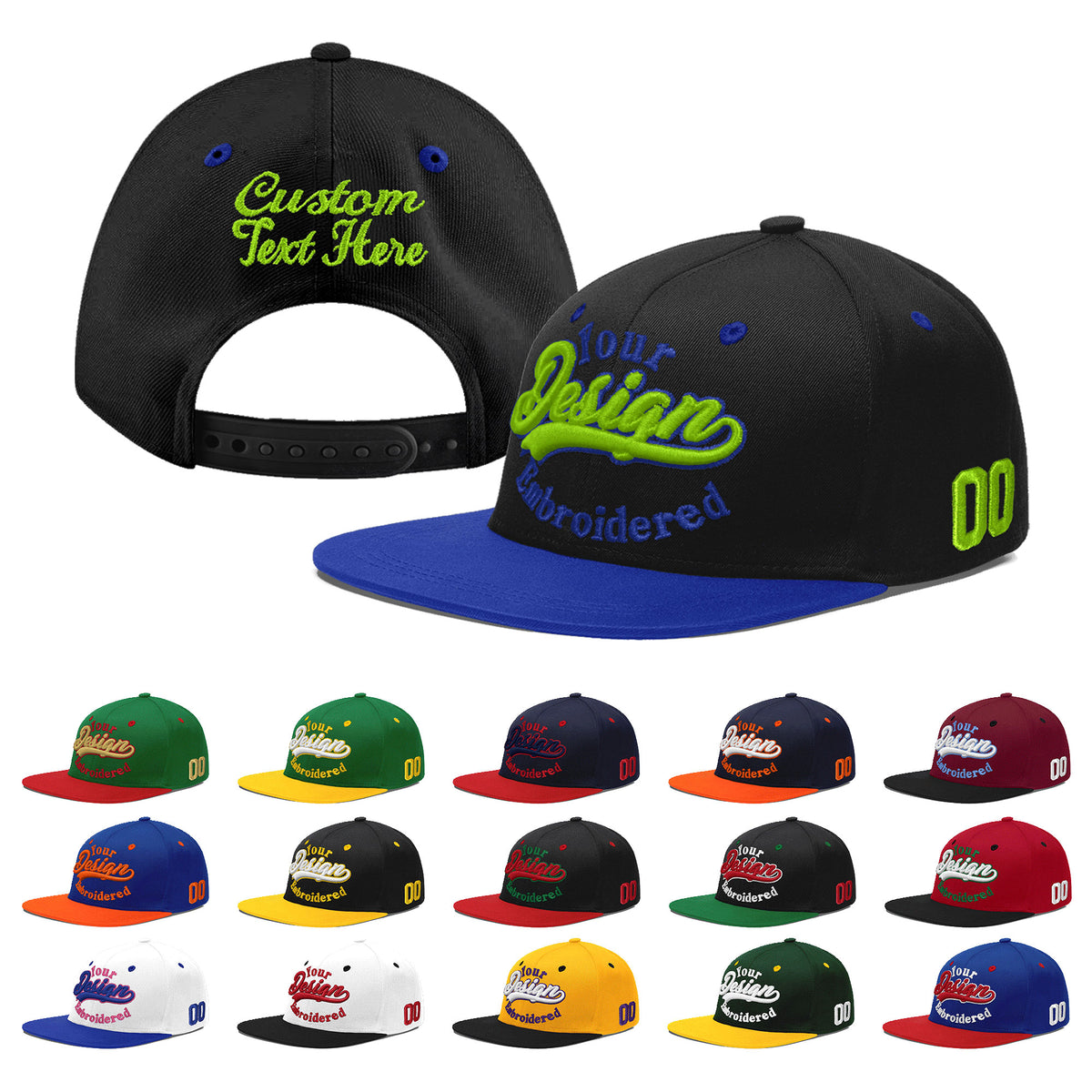Custom Black Royal Blue 3D Puff Embroidery Flat Embroidery Casual Sport Baseball Cap