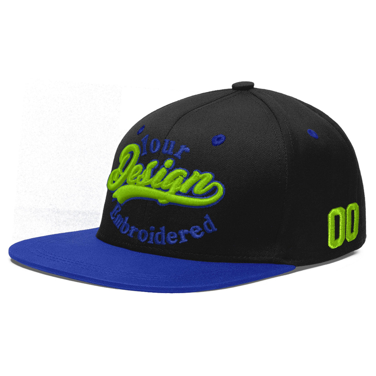 Custom Black Royal Blue 3D Puff Embroidery Flat Embroidery Casual Sport Baseball Cap