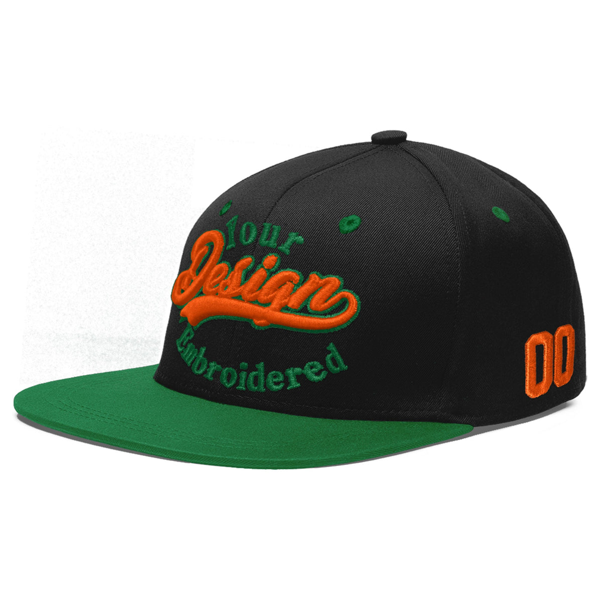 Custom Black Kelly Green 3D Puff Embroidery Flat Embroidery Casual Sport Baseball Cap