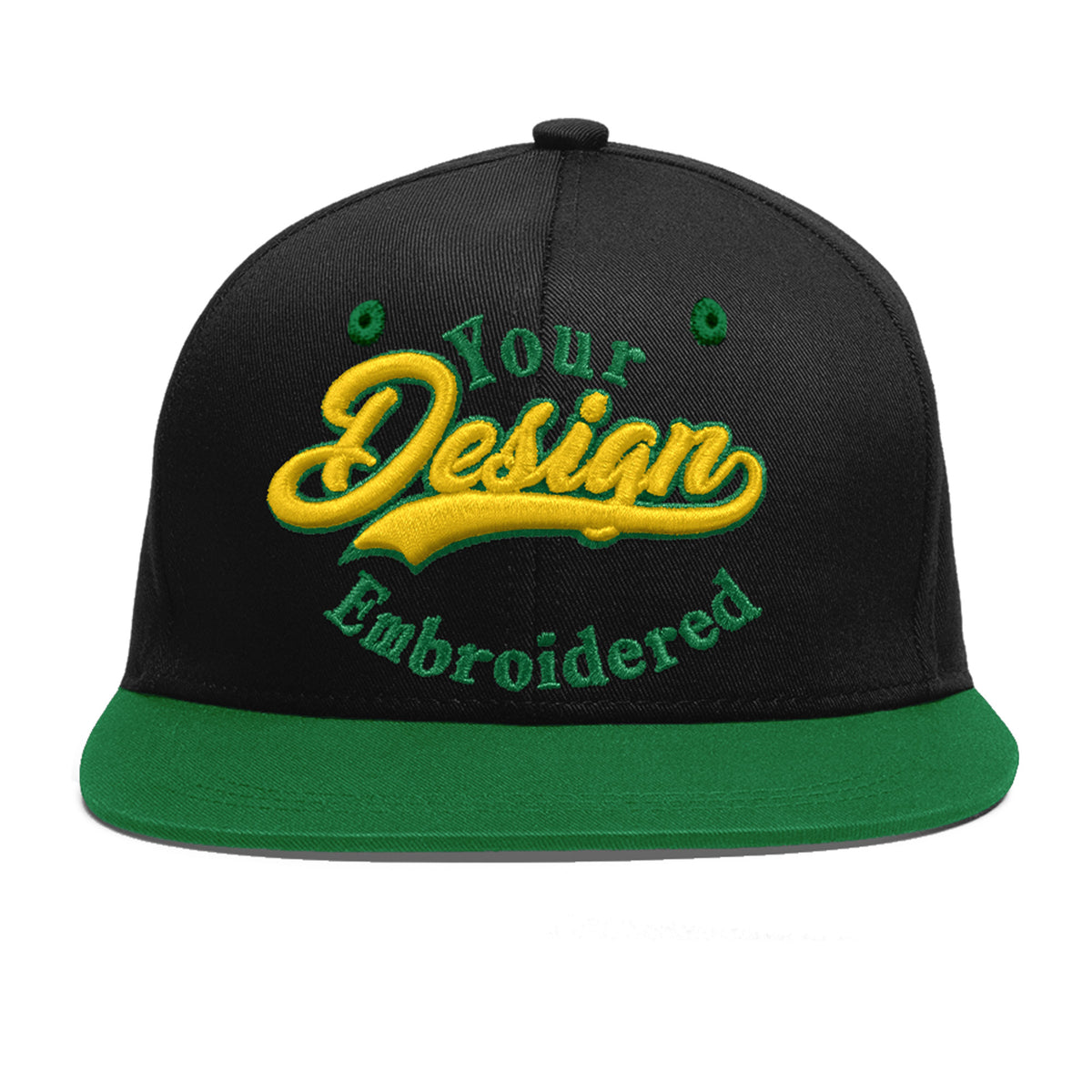 Custom Black Kelly Green 3D Puff Embroidery Flat Embroidery Casual Sport Baseball Cap