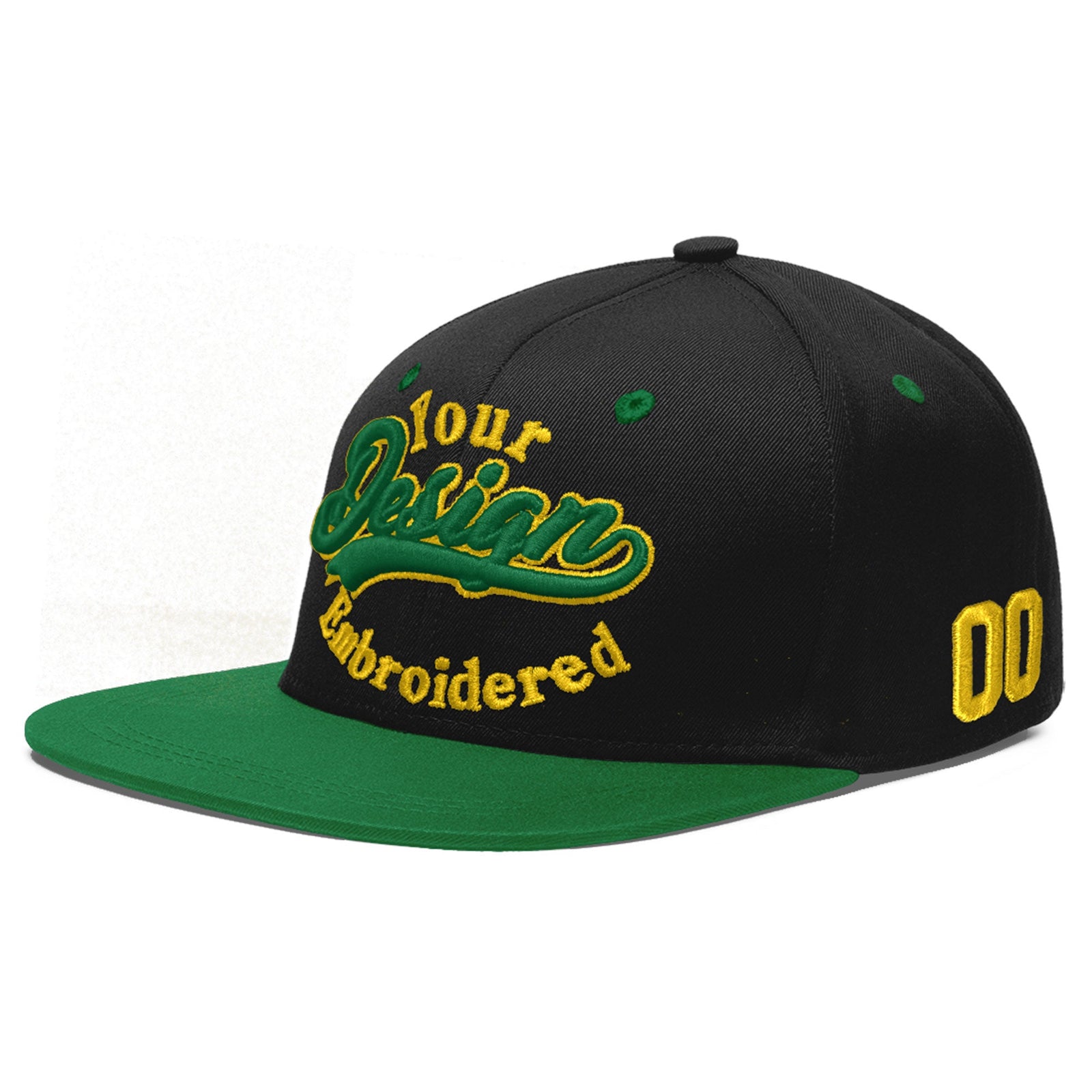 Custom Black Kelly Green 3D Puff Embroidery Flat Embroidery Casual Sport Baseball Cap