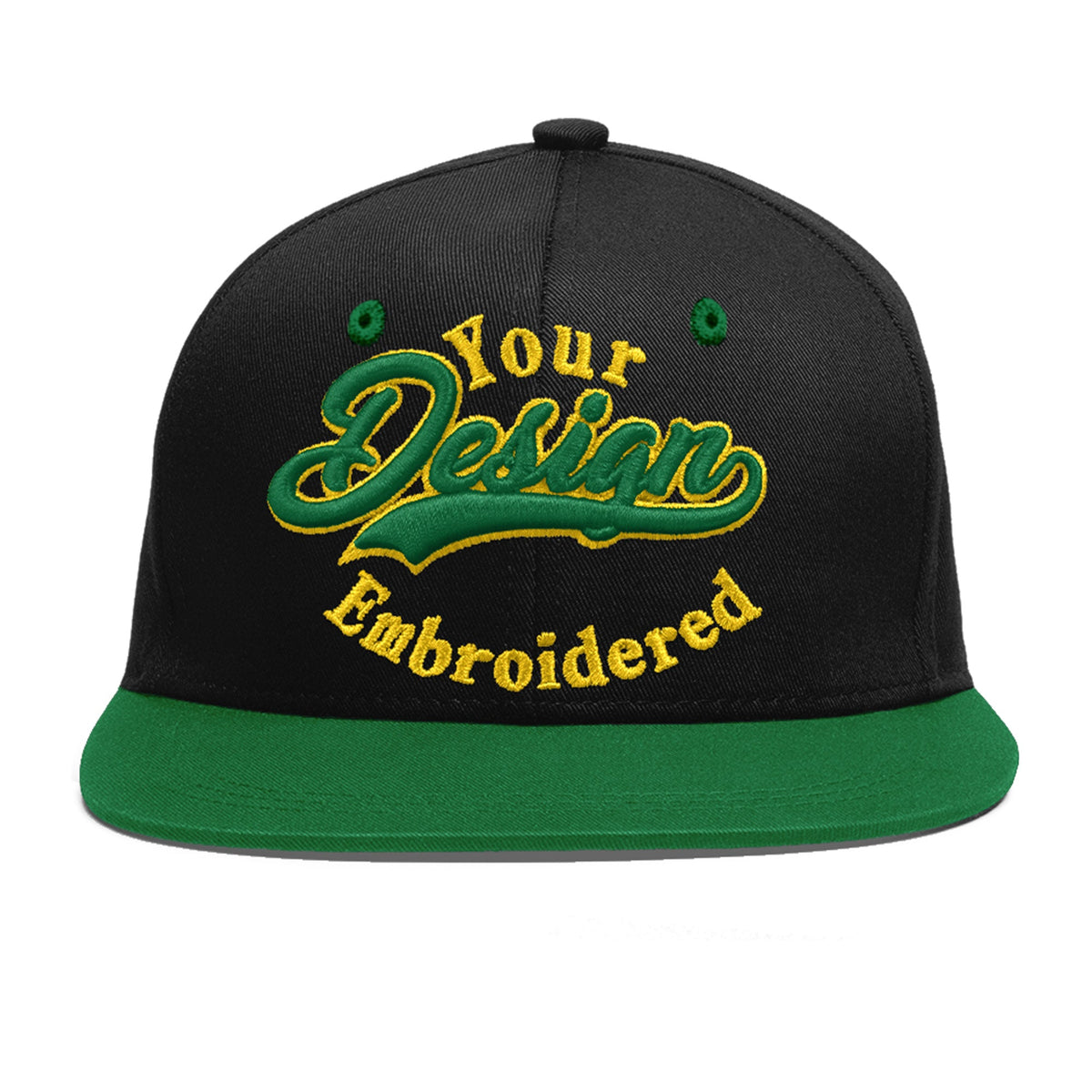 Custom Black Kelly Green 3D Puff Embroidery Flat Embroidery Casual Sport Baseball Cap