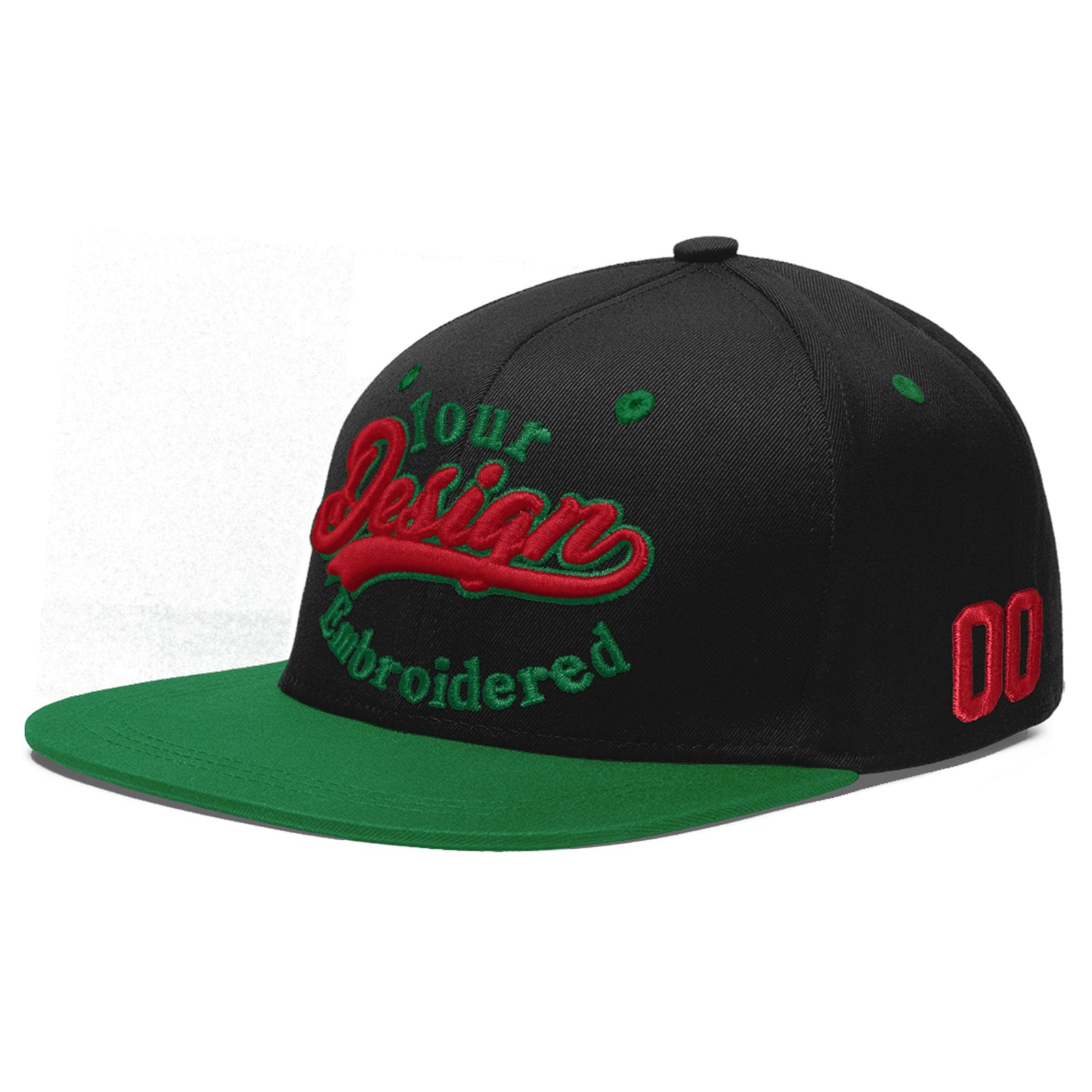 Custom Black Kelly Green 3D Puff Embroidery Flat Embroidery Casual Sport Baseball Cap