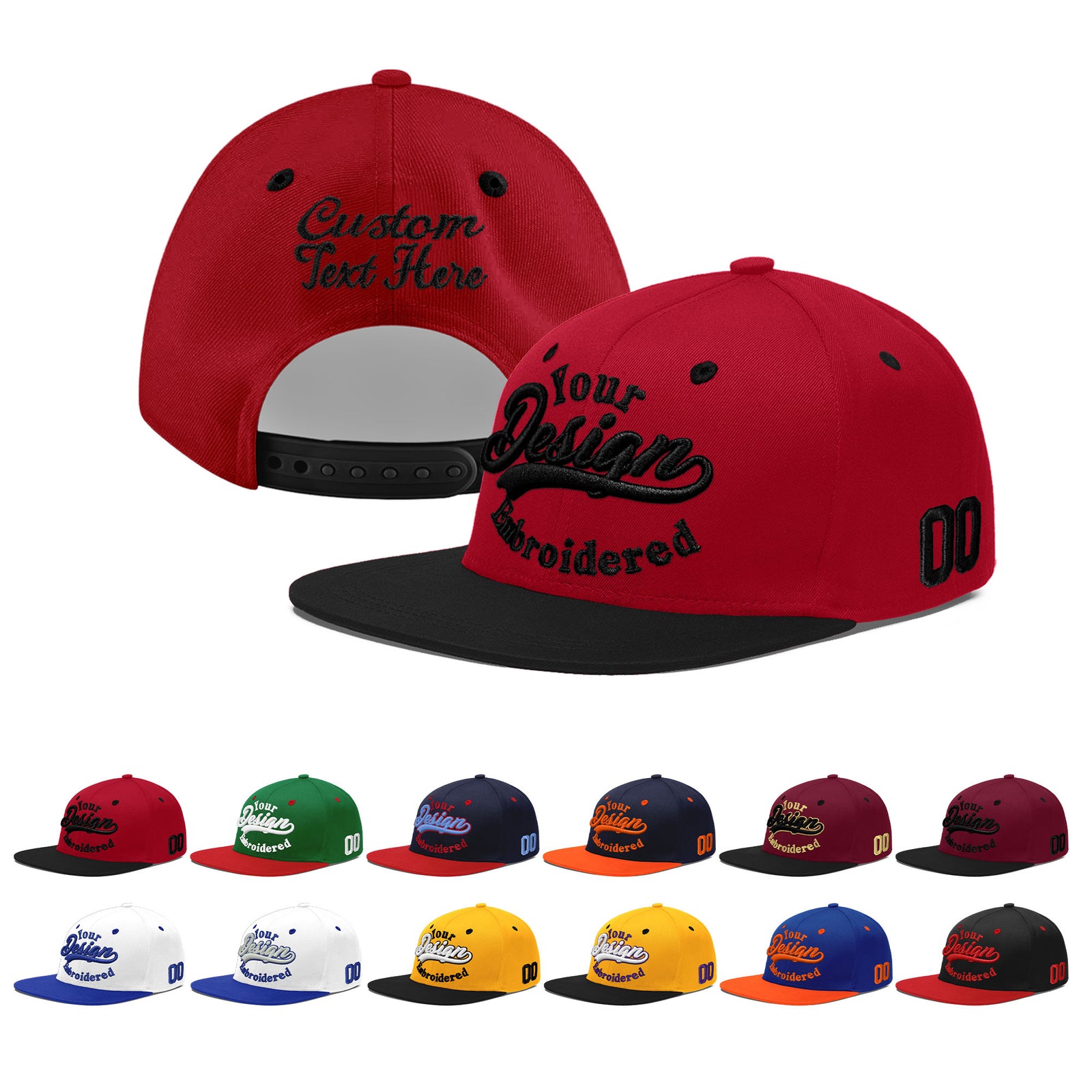 Custom Red Black 3D Puff Embroidery Flat Embroidery Casual Sport Baseball Cap