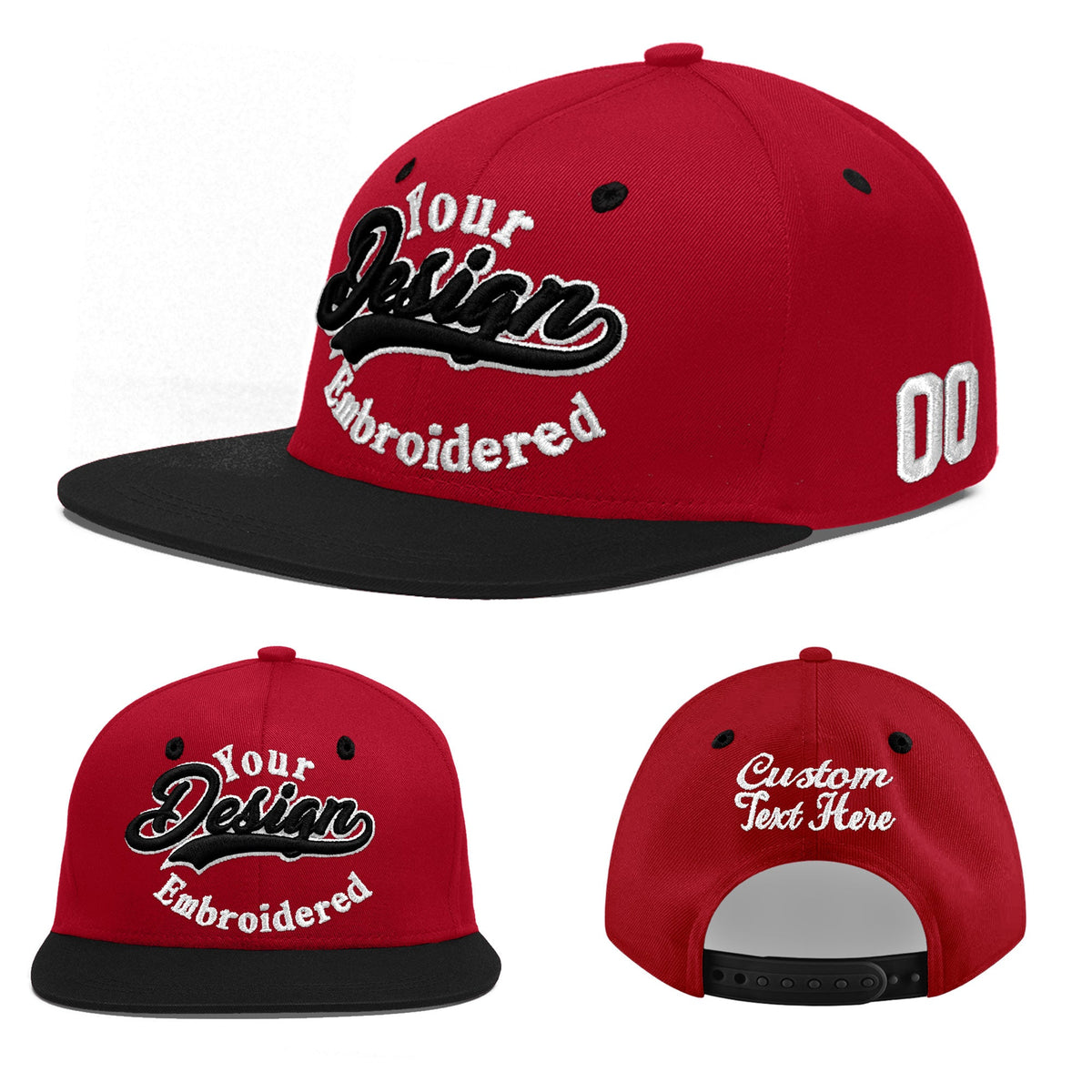 Custom Red Black 3D Puff Embroidery Flat Embroidery Casual Sport Baseball Cap
