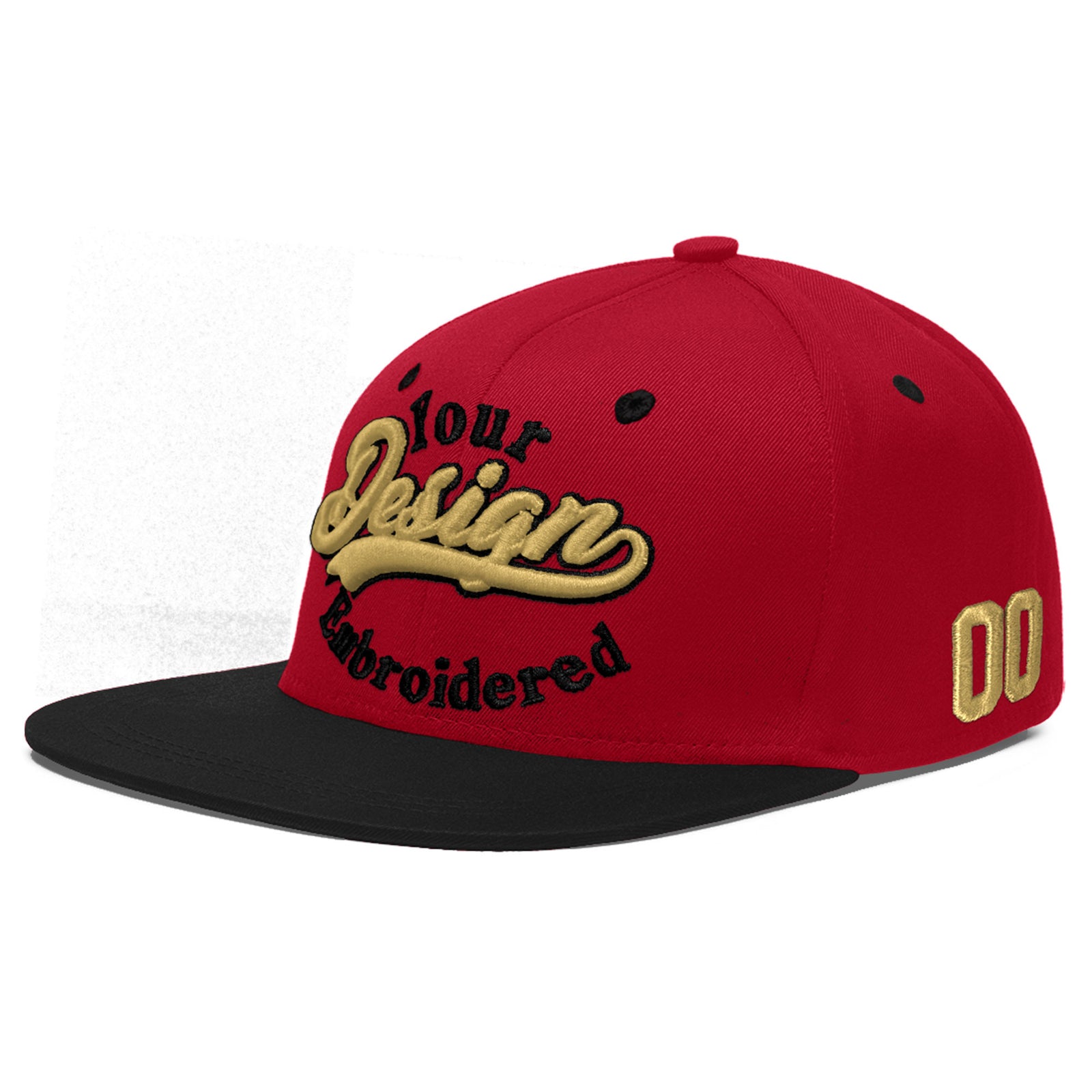 Custom Red Black 3D Puff Embroidery Flat Embroidery Casual Sport Baseball Cap